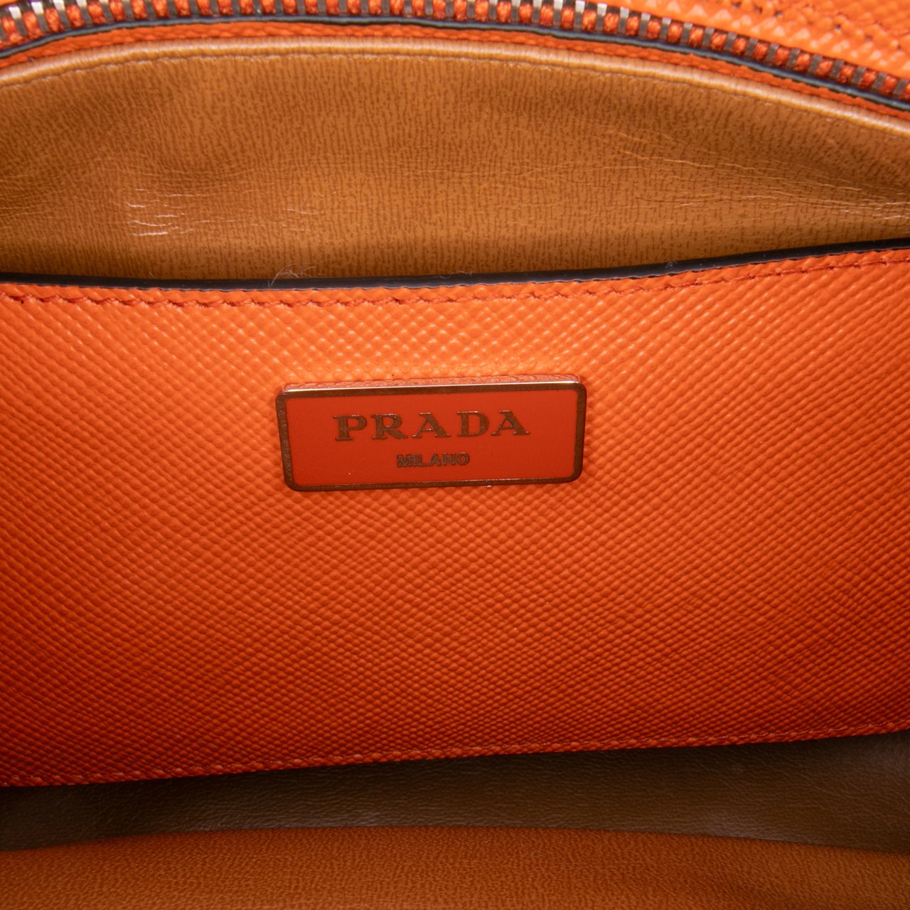 Prada Saffiano Cuir Turnlock Twin Satchel Oranje