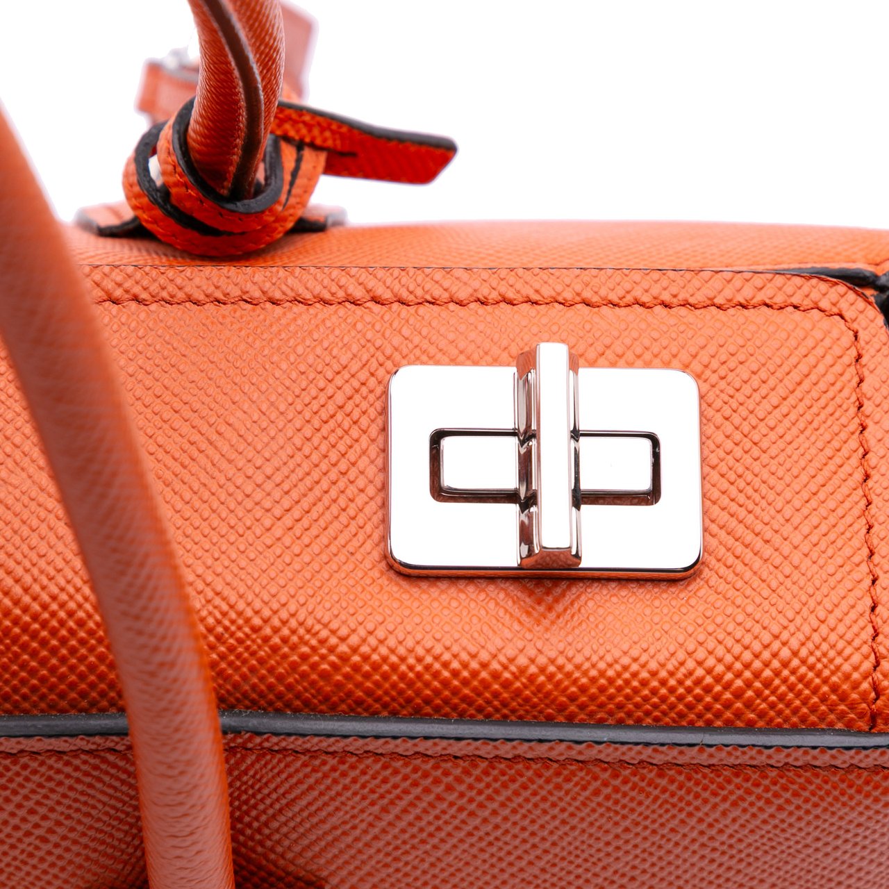 Prada Saffiano Cuir Turnlock Twin Satchel Oranje