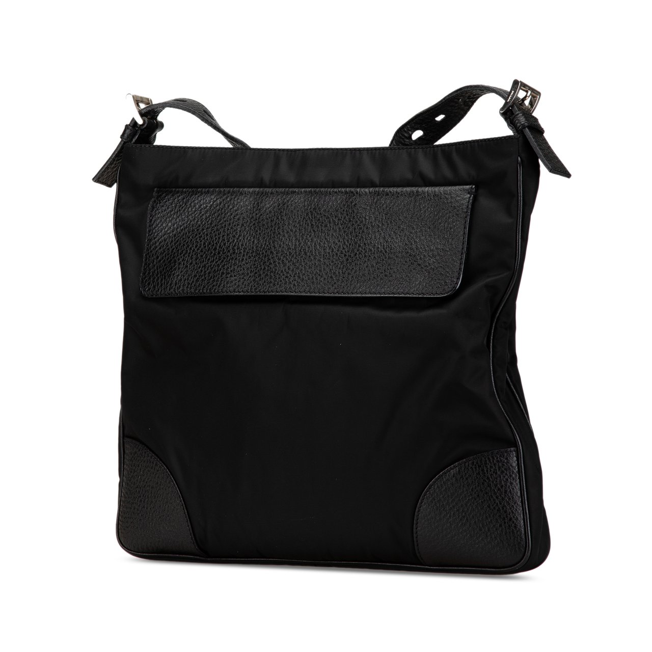 Prada Vitello Daino Trimmed Tessuto Zip Top Crossbody Zwart