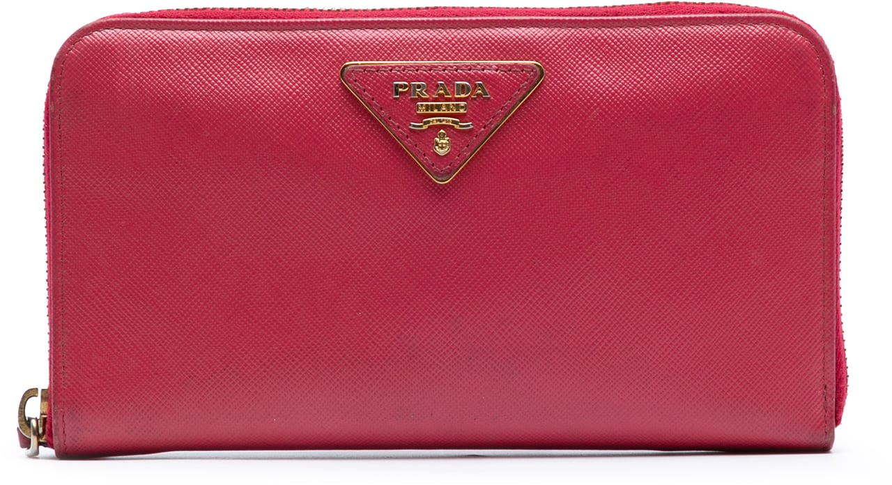 Prada Saffiano Zip Around Long Wallet Rood