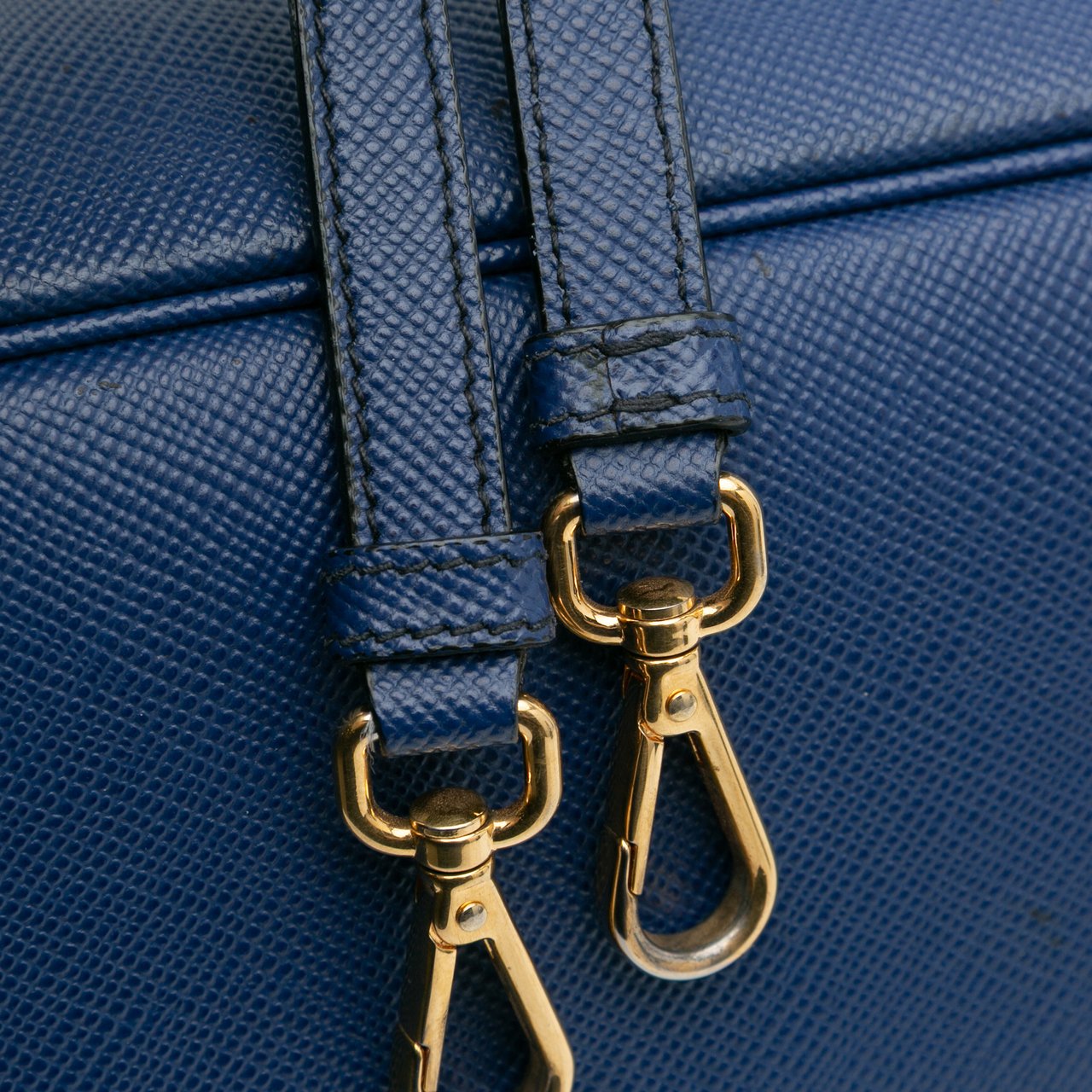 Prada Large Saffiano Cuir Double Satchel Blauw