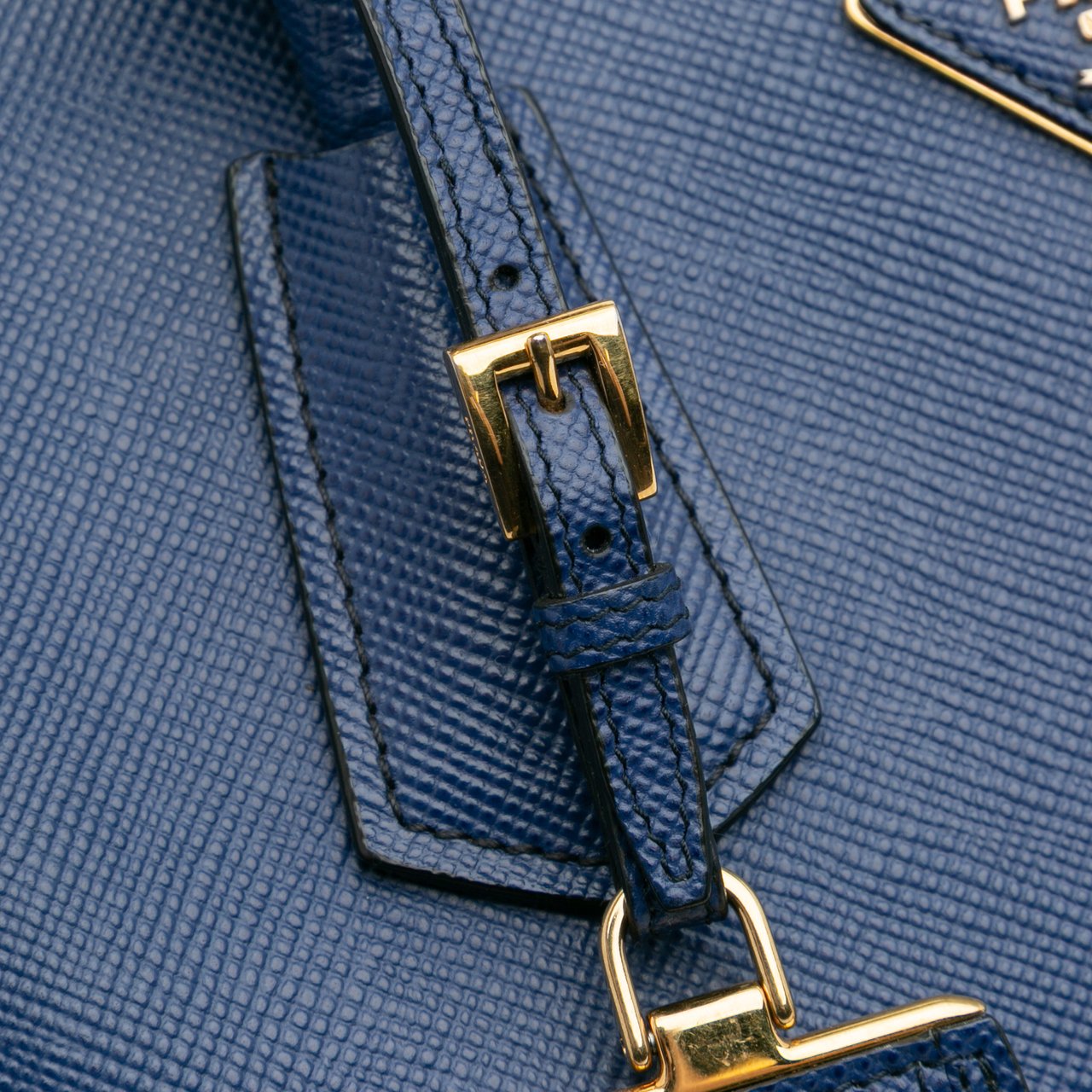 Prada Large Saffiano Cuir Double Satchel Blauw