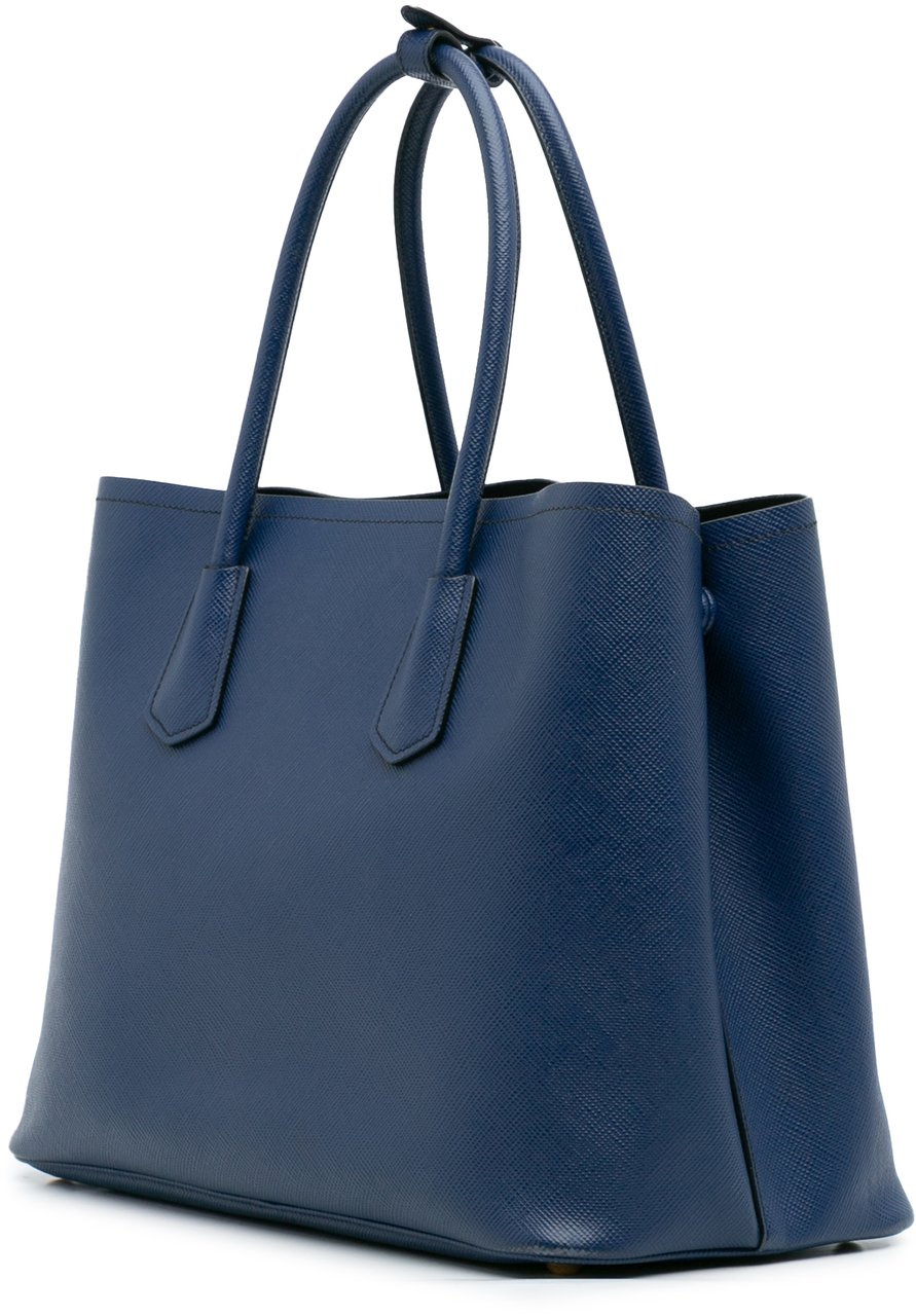 Prada Large Saffiano Cuir Double Satchel Blauw