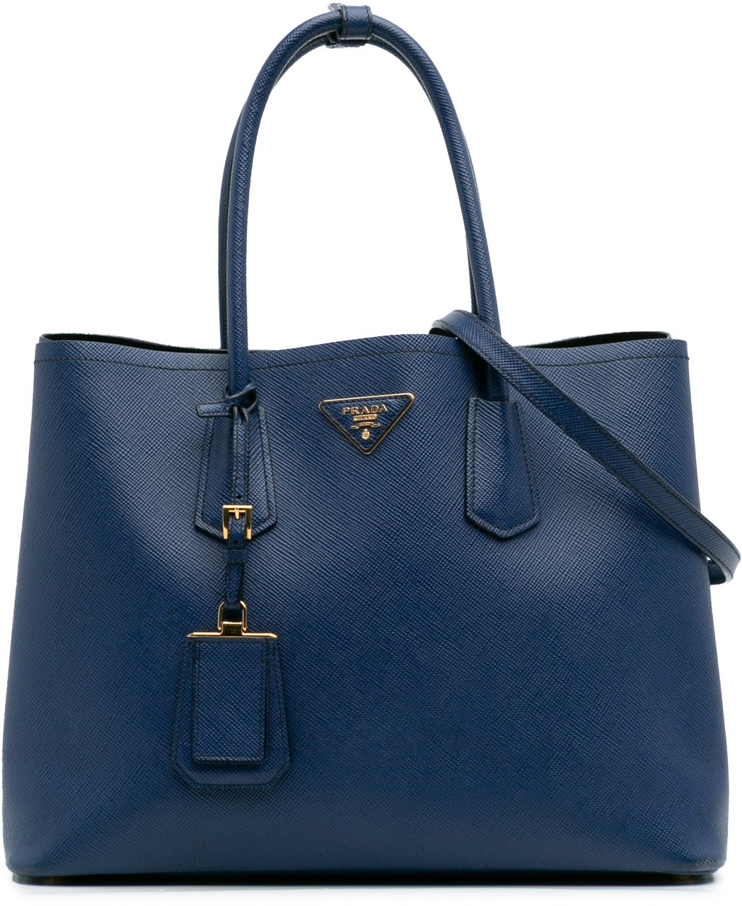 Prada Large Saffiano Cuir Double Satchel Blauw
