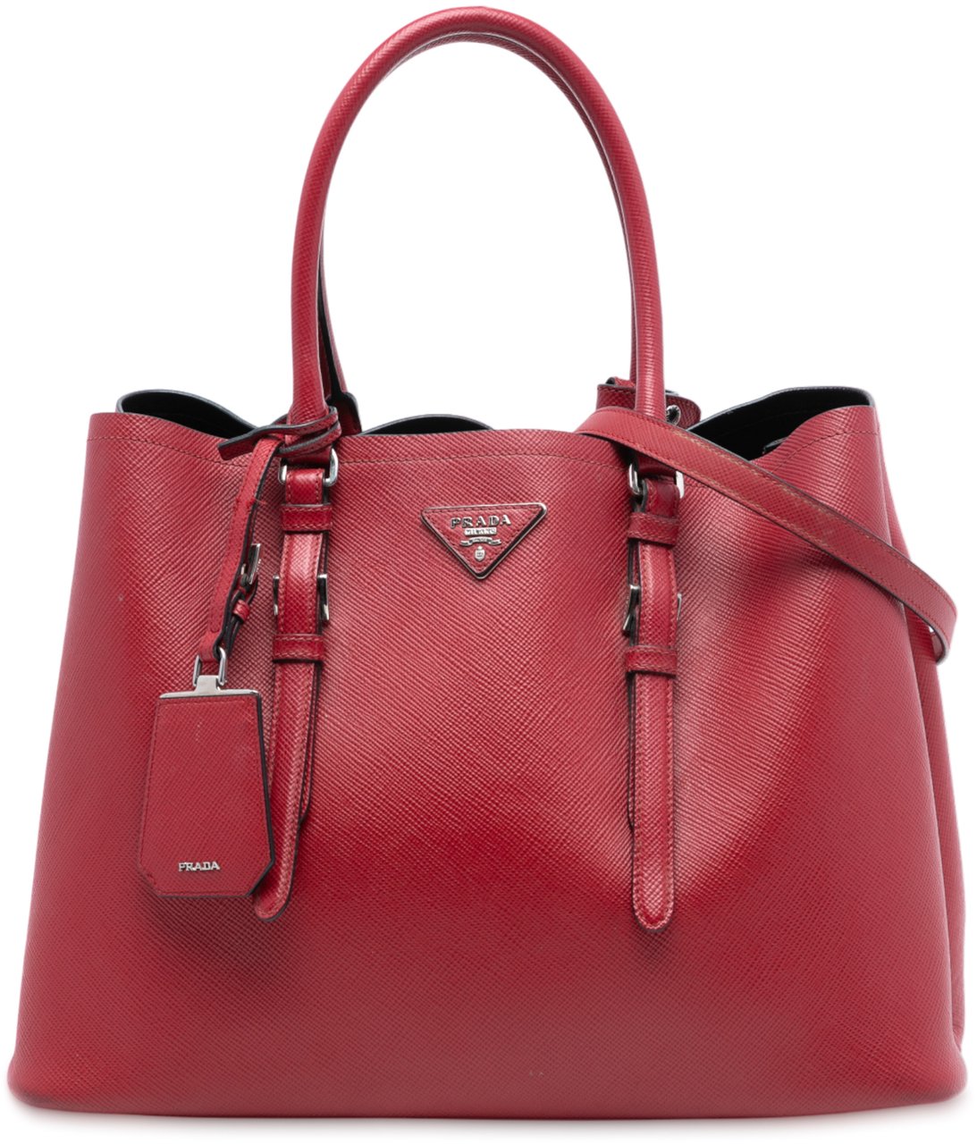 Prada Medium Saffiano Cuir Double Handle Satchel Rood