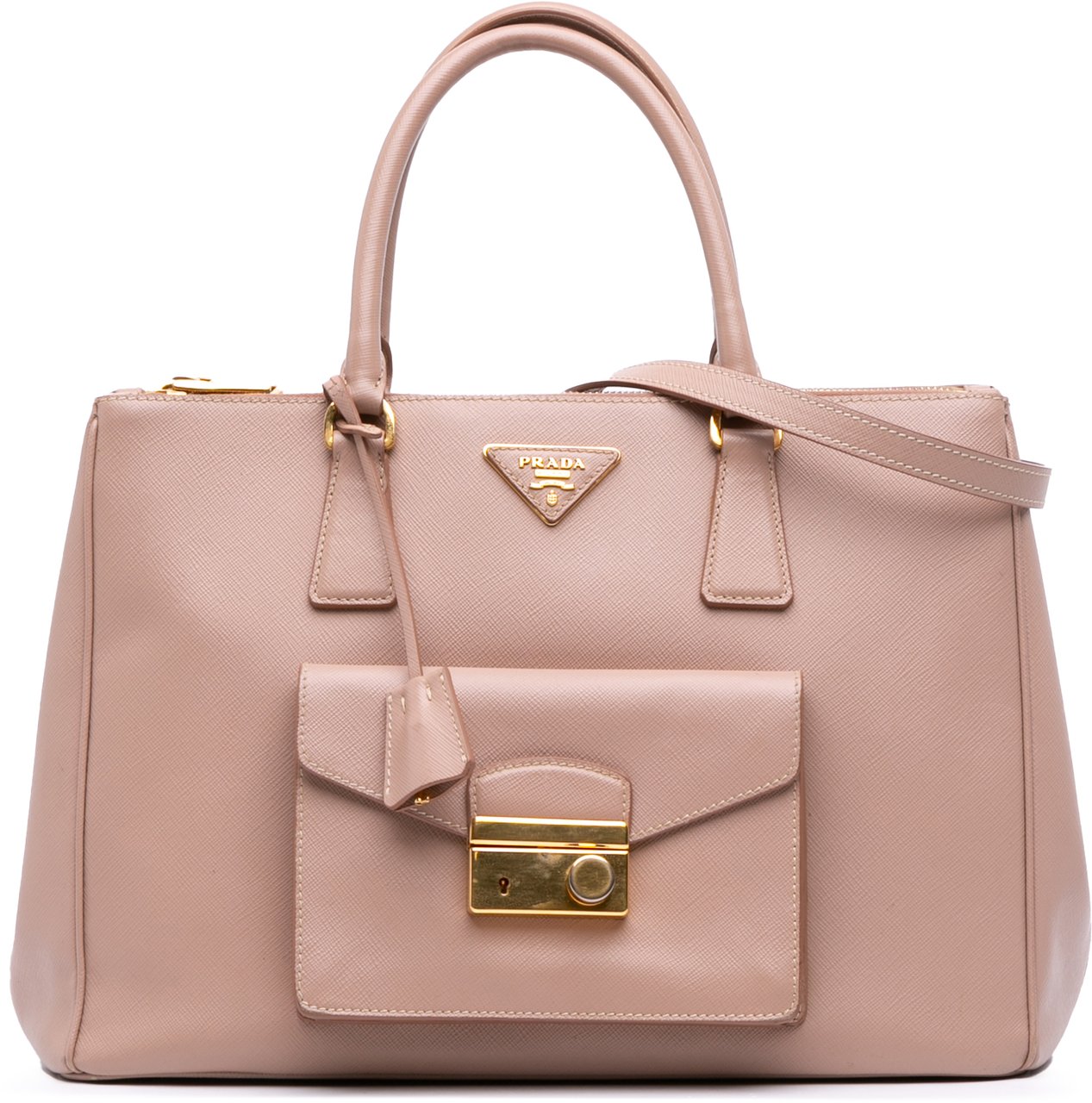 Prada Saffiano Lux Galleria Double Zip Front Pocket Satchel Roze