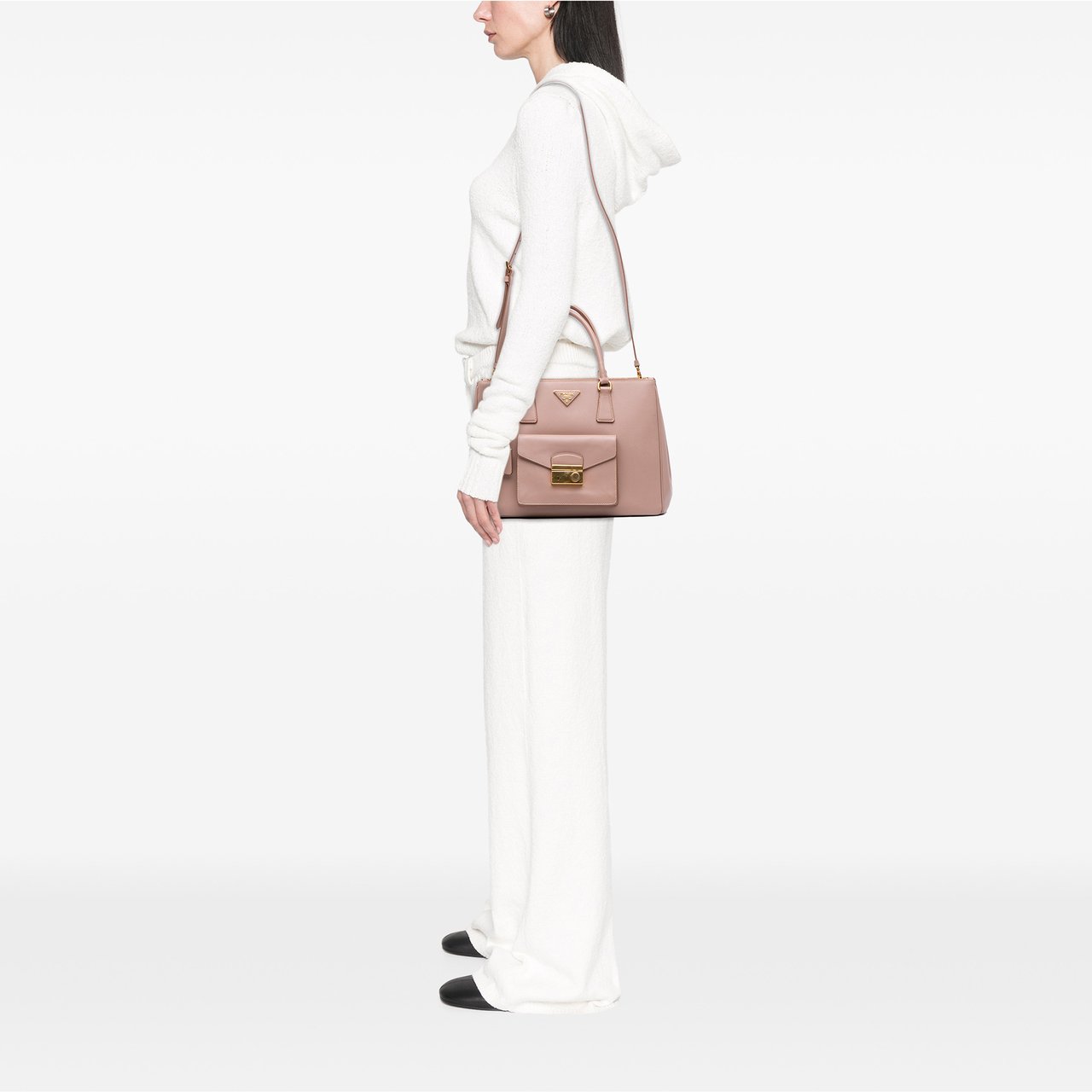 Prada Saffiano Lux Galleria Double Zip Front Pocket Satchel Roze