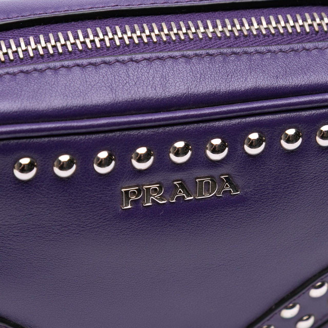 Prada Mini Leather Studded Camera Bag Paars