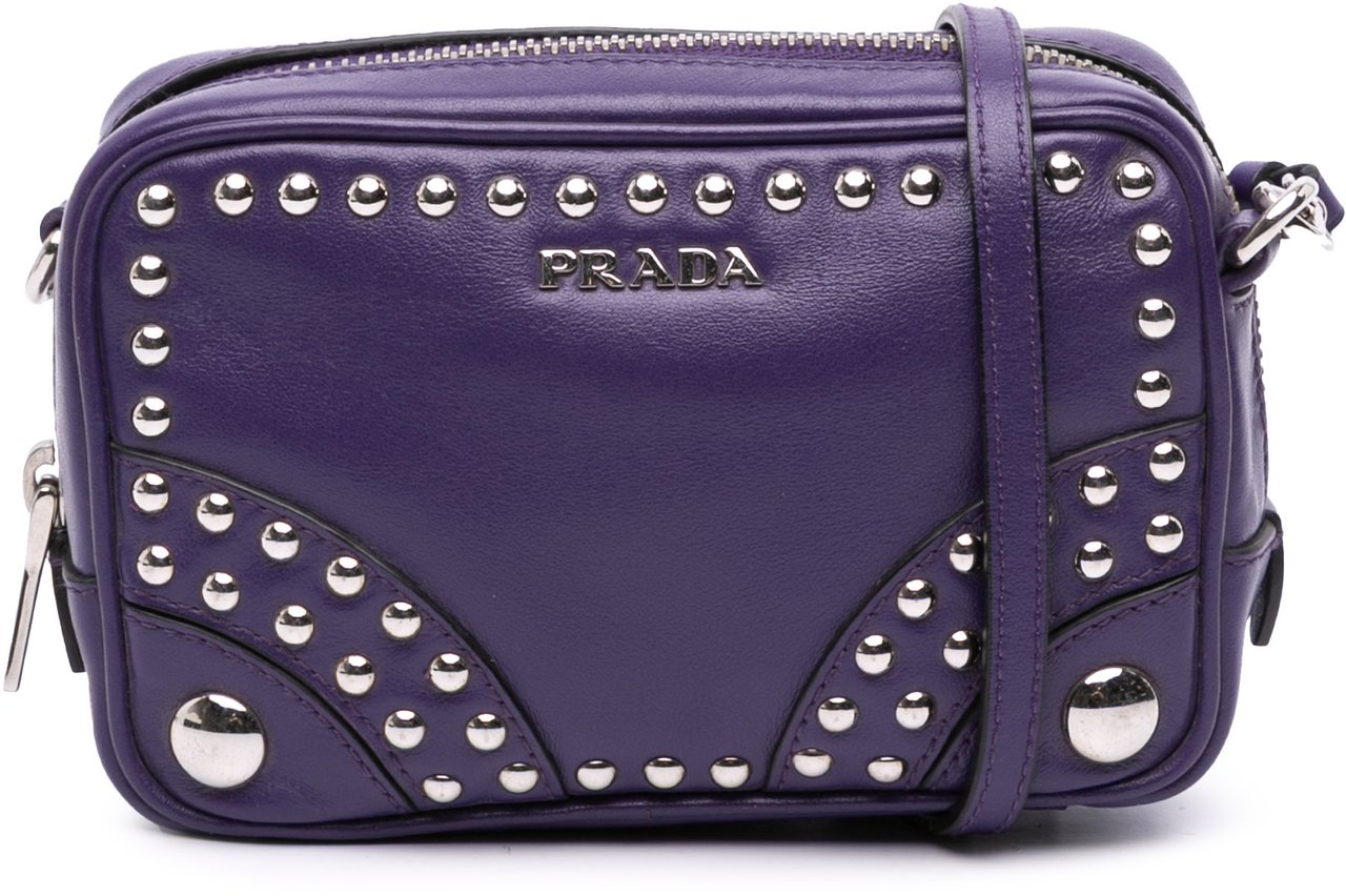 Prada Mini Leather Studded Camera Bag Paars