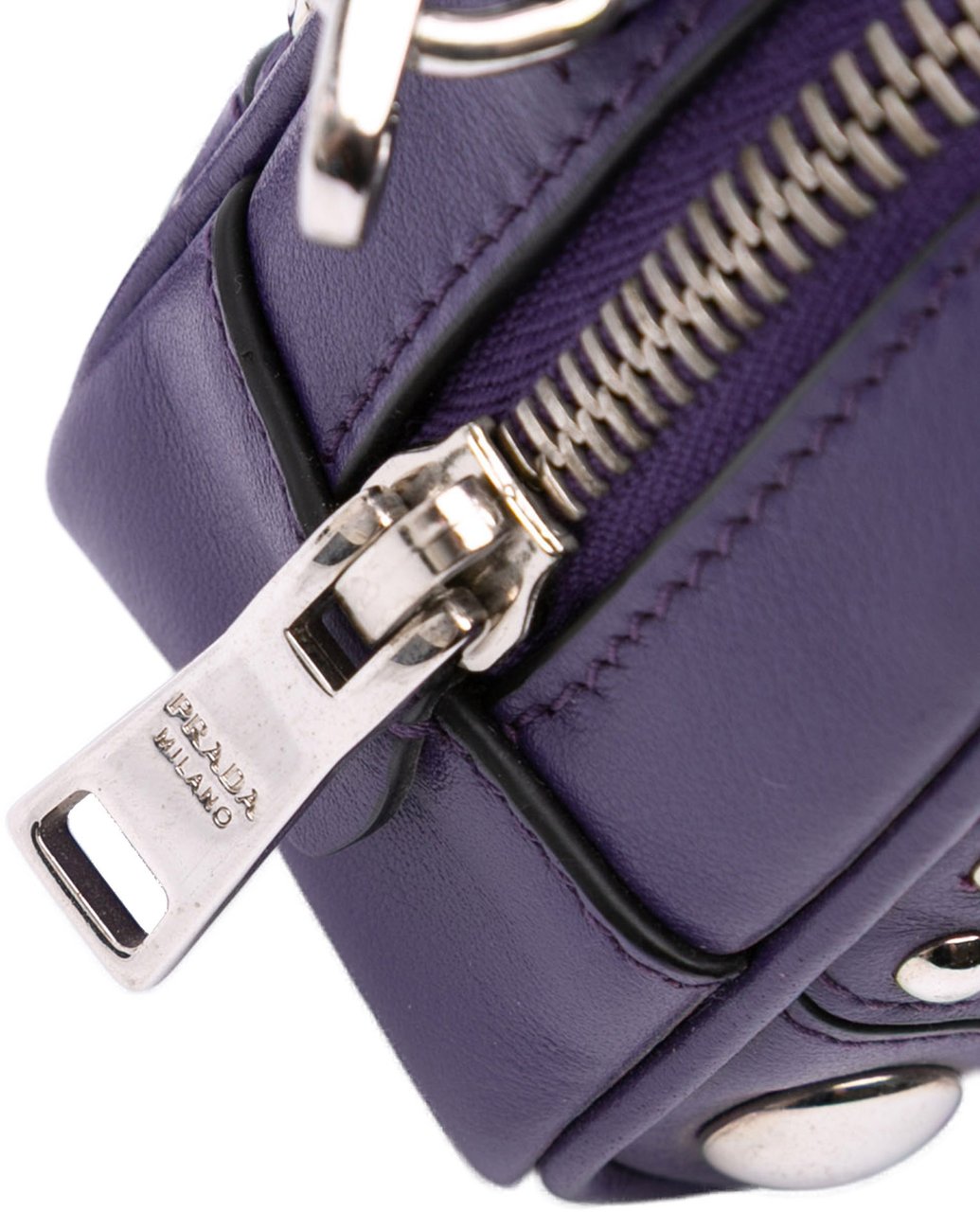 Prada Mini Leather Studded Camera Bag Paars