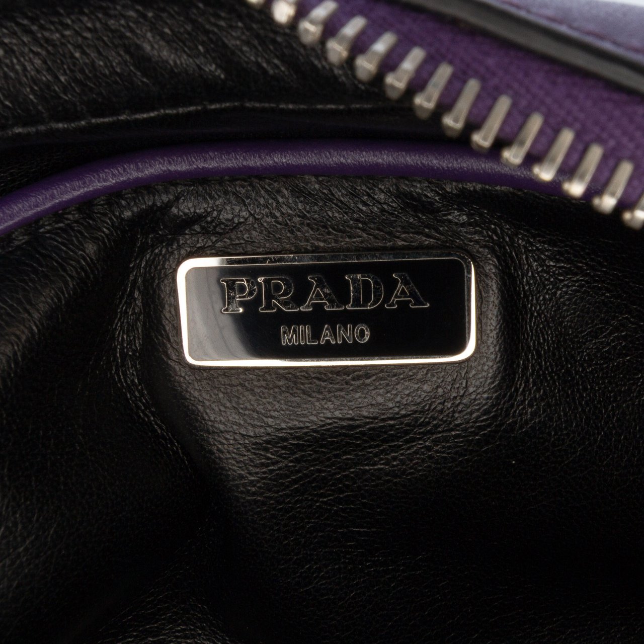 Prada Mini Leather Studded Camera Bag Paars