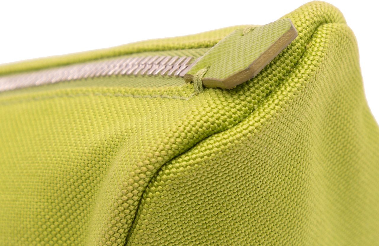 Prada Canvas Canapa Triangle Logo Wristlet Clutch Groen