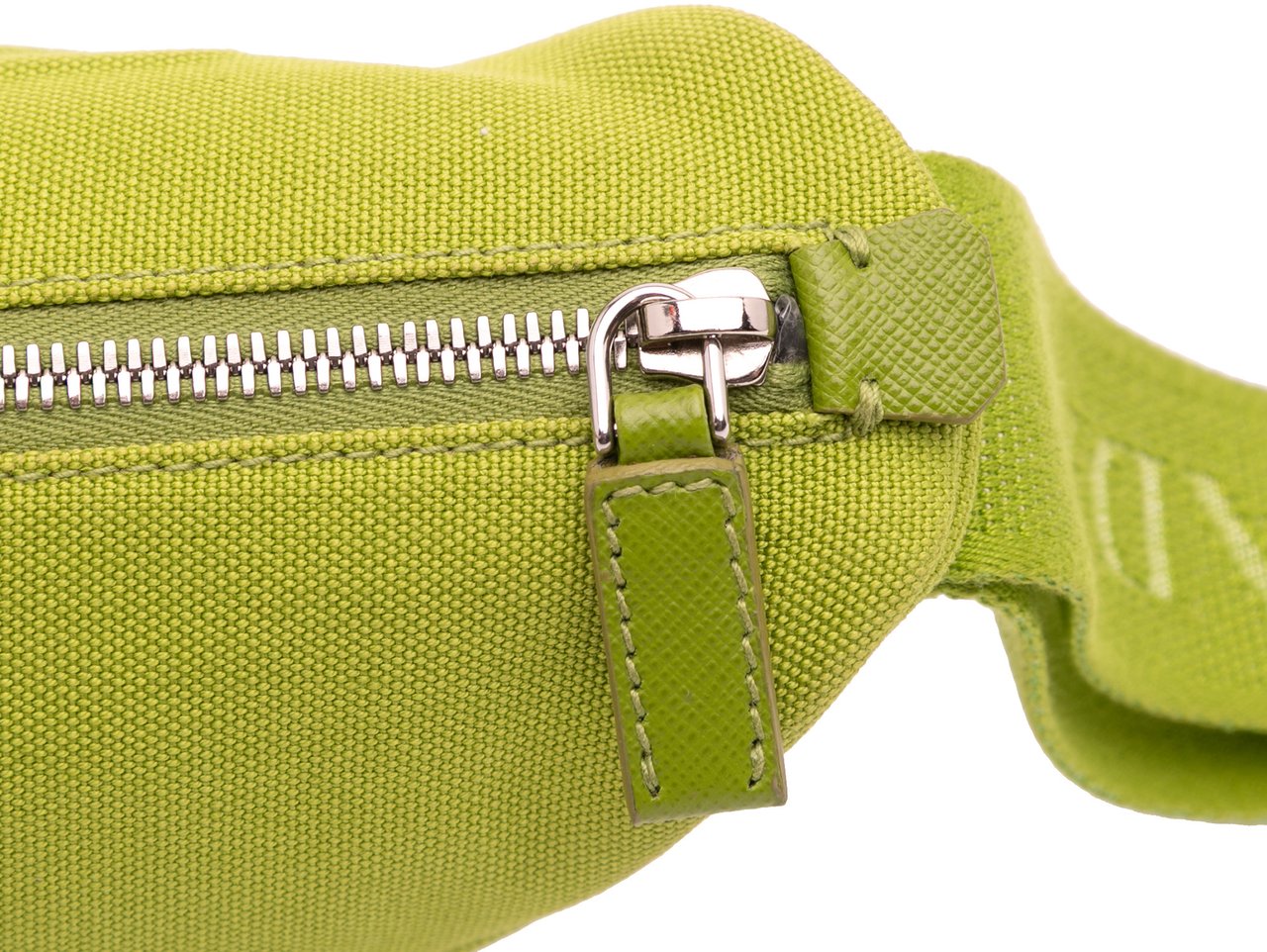 Prada Canvas Canapa Triangle Logo Wristlet Clutch Groen