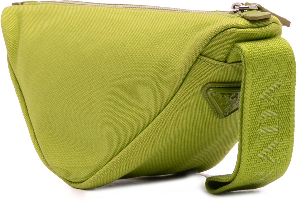 Prada Canvas Canapa Triangle Logo Wristlet Clutch Groen