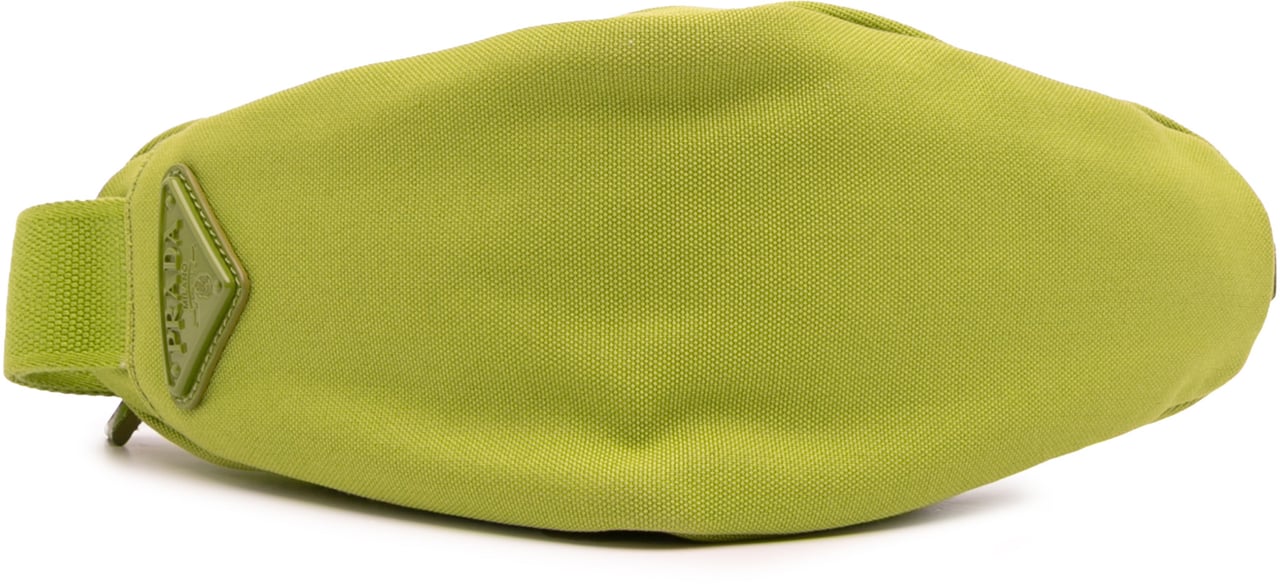 Prada Canvas Canapa Triangle Logo Wristlet Clutch Groen