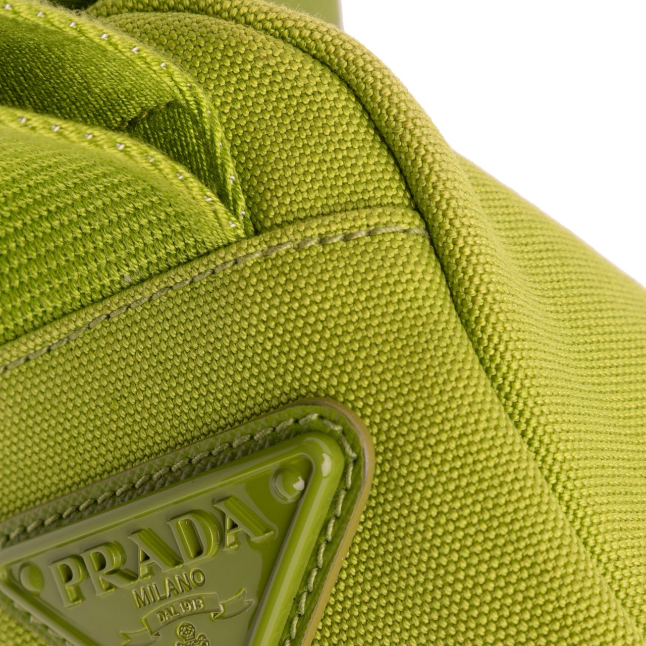 Prada Canvas Canapa Triangle Logo Wristlet Clutch Groen