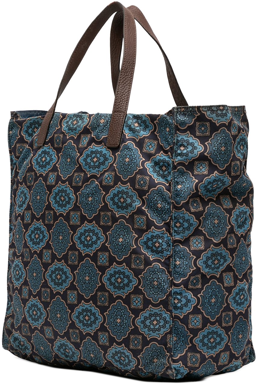 Prada Tessuto Stampato Tote Blauw
