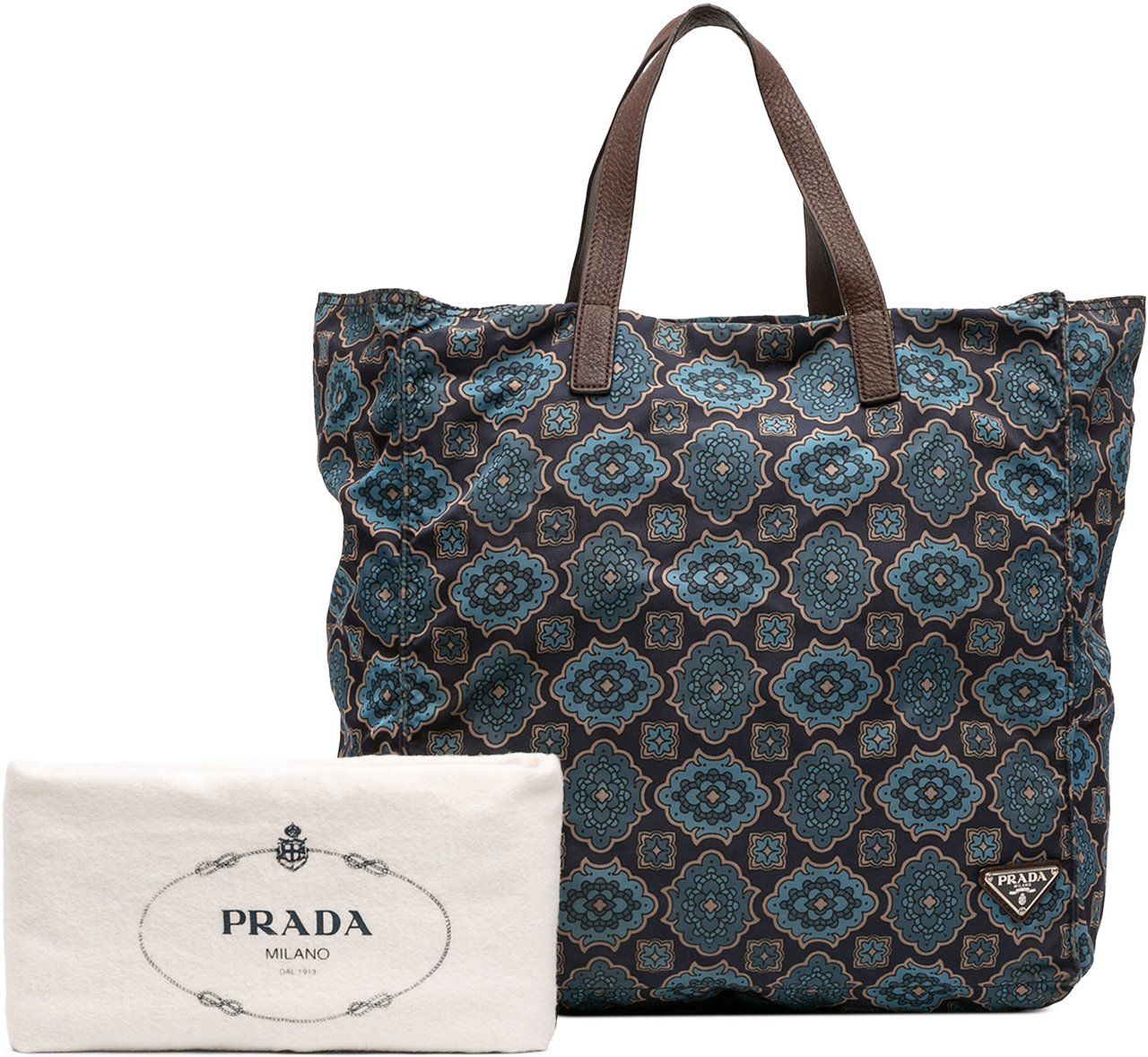 Prada Tessuto Stampato Tote Blauw