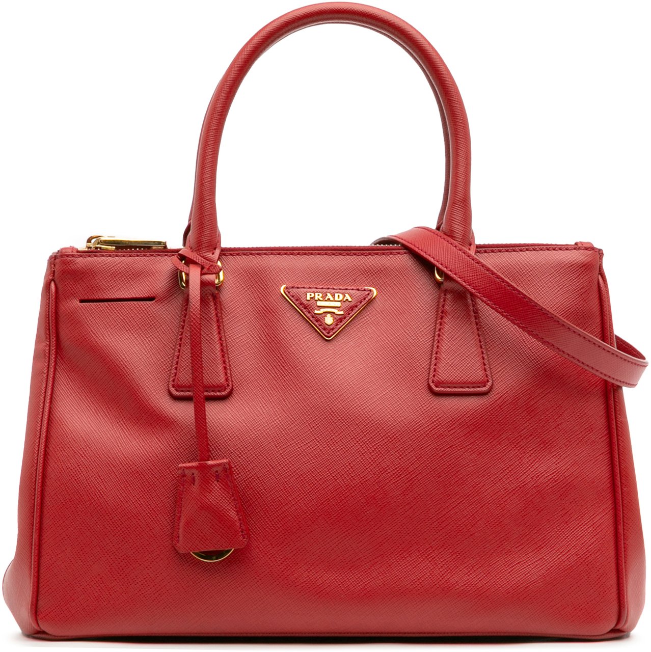 Prada Small Saffiano Lux Galleria Double Zip Satchel Rood