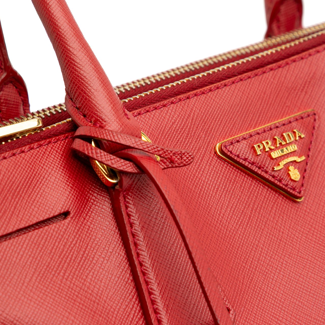 Prada Small Saffiano Lux Galleria Double Zip Satchel Rood
