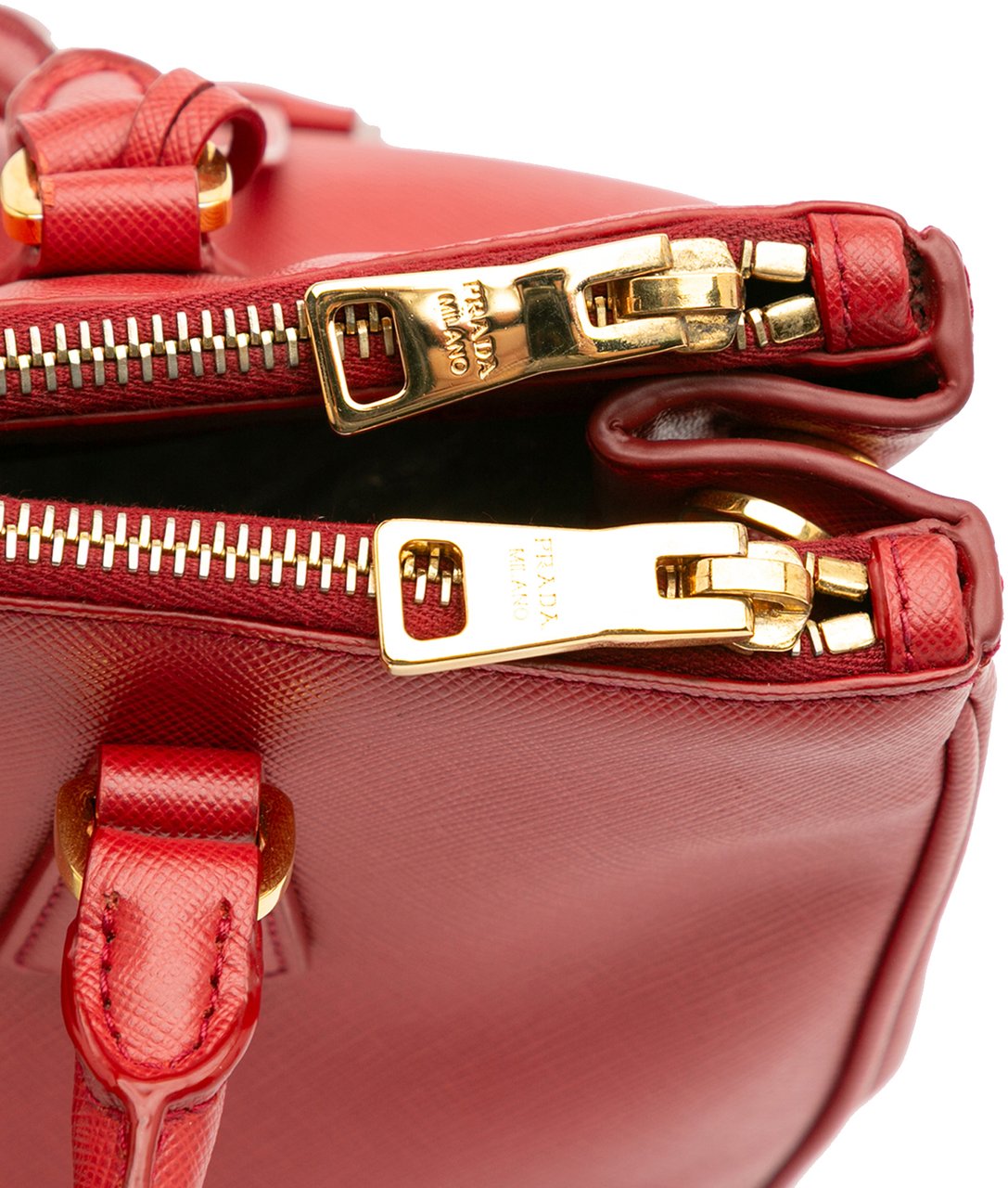 Prada Small Saffiano Lux Galleria Double Zip Satchel Rood