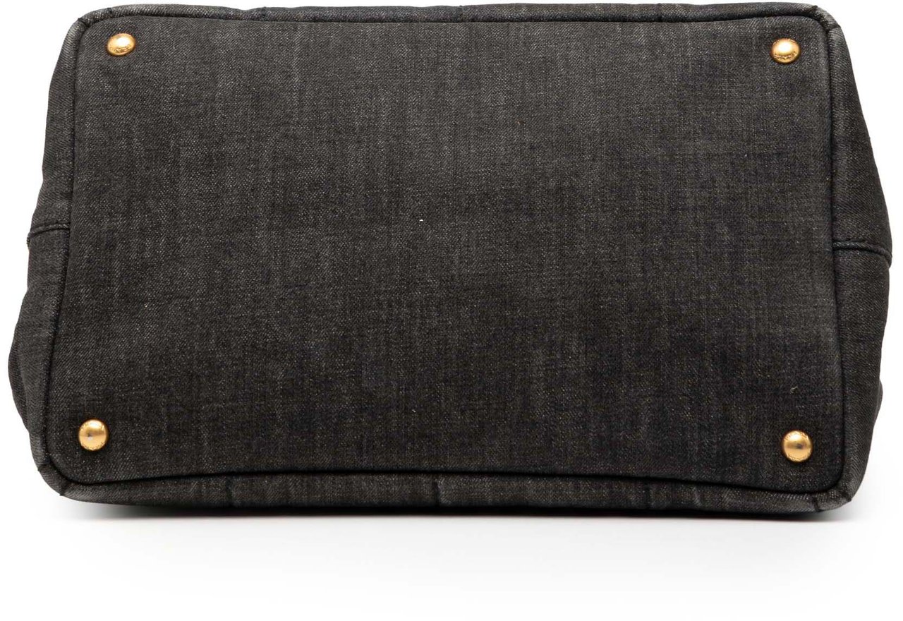 Prada Denim Canapa Logo Satchel Zwart