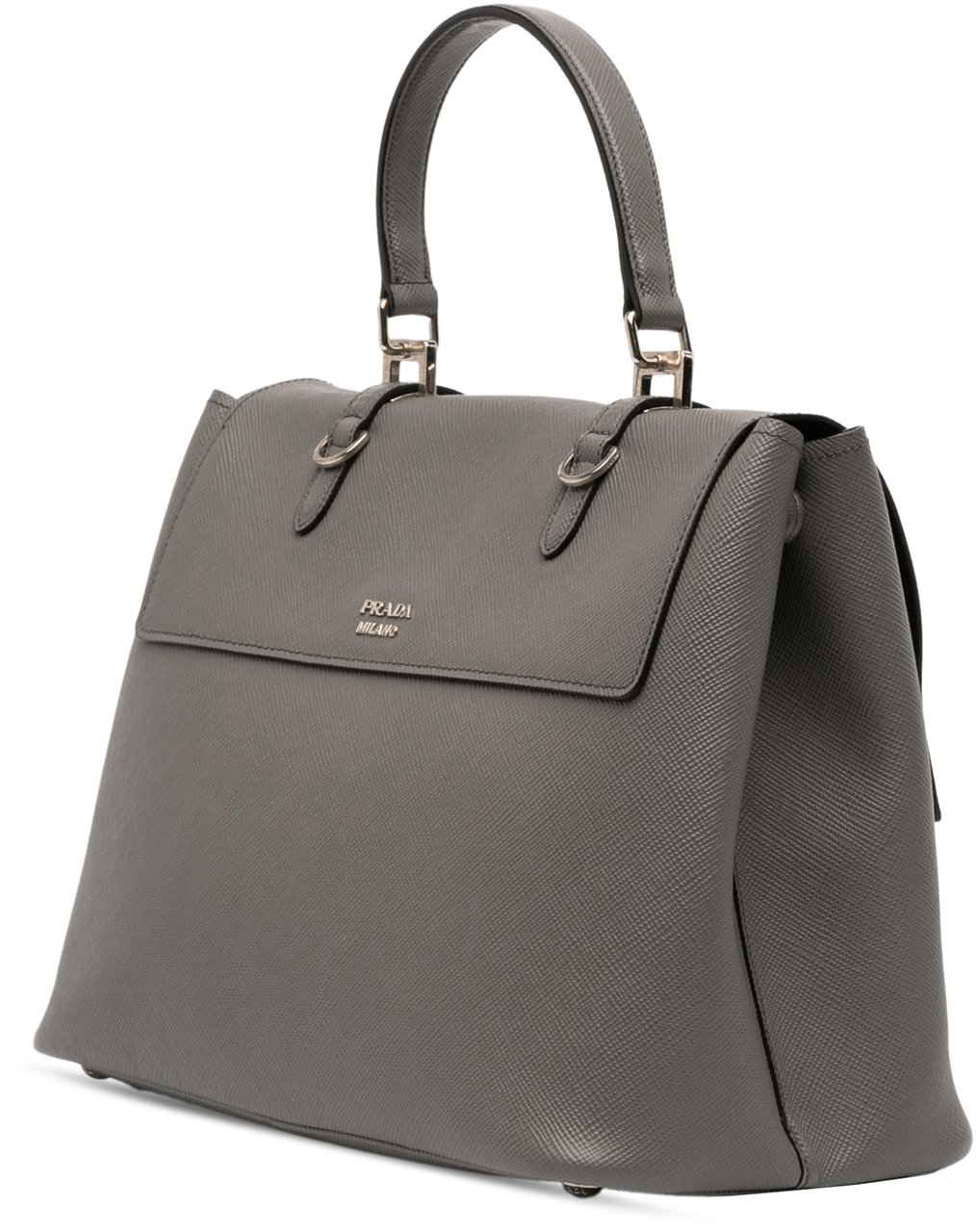 Prada Saffiano Cuir Double Turnlock Satchel Grijs