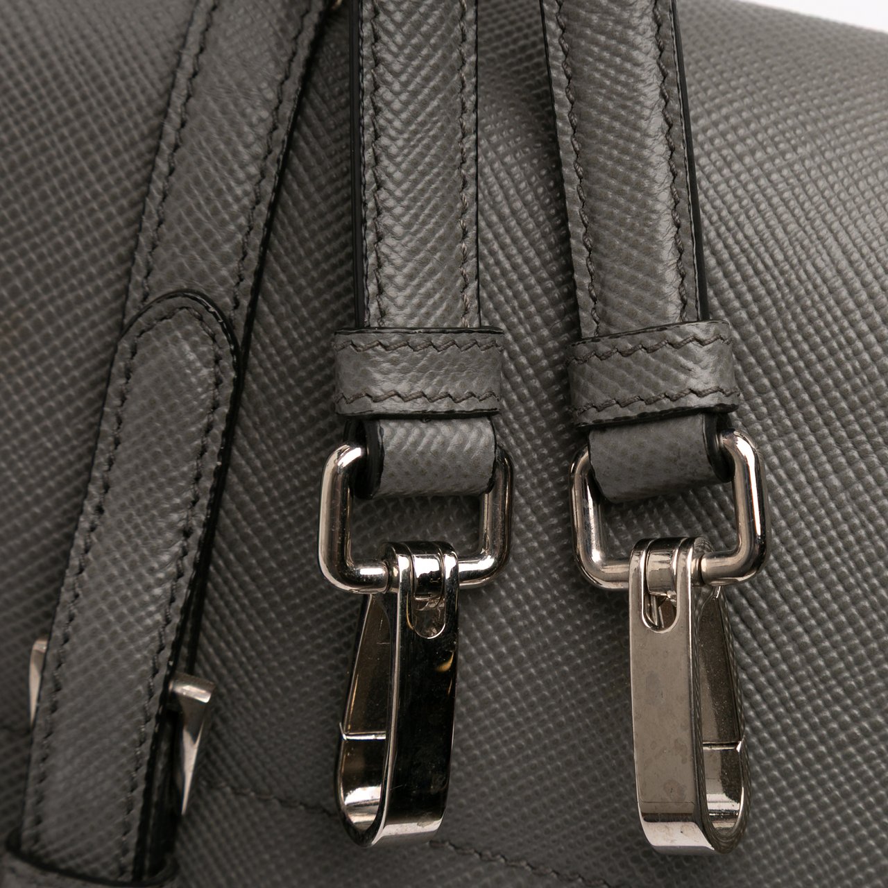 Prada Saffiano Cuir Double Turnlock Satchel Grijs