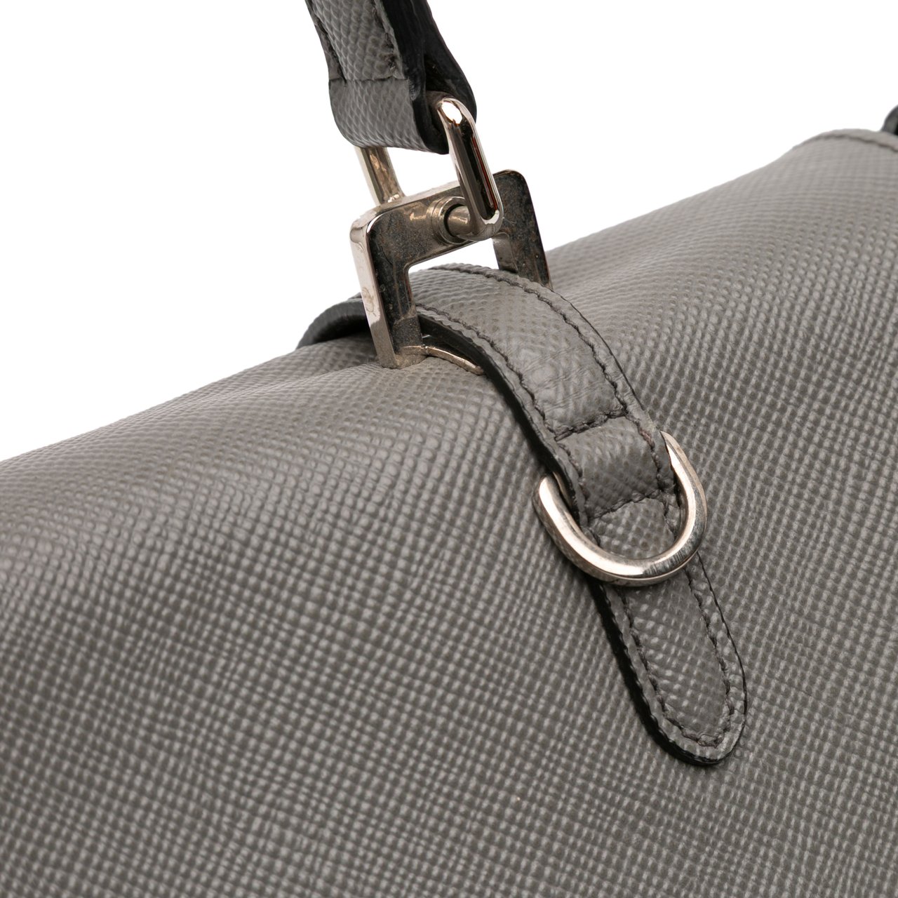Prada Saffiano Cuir Double Turnlock Satchel Grijs