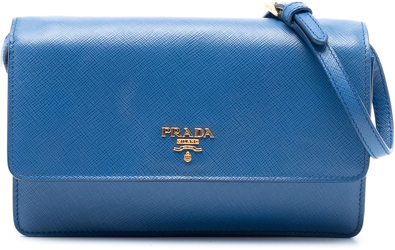 Prada Saffiano Wallet on Strap Blauw