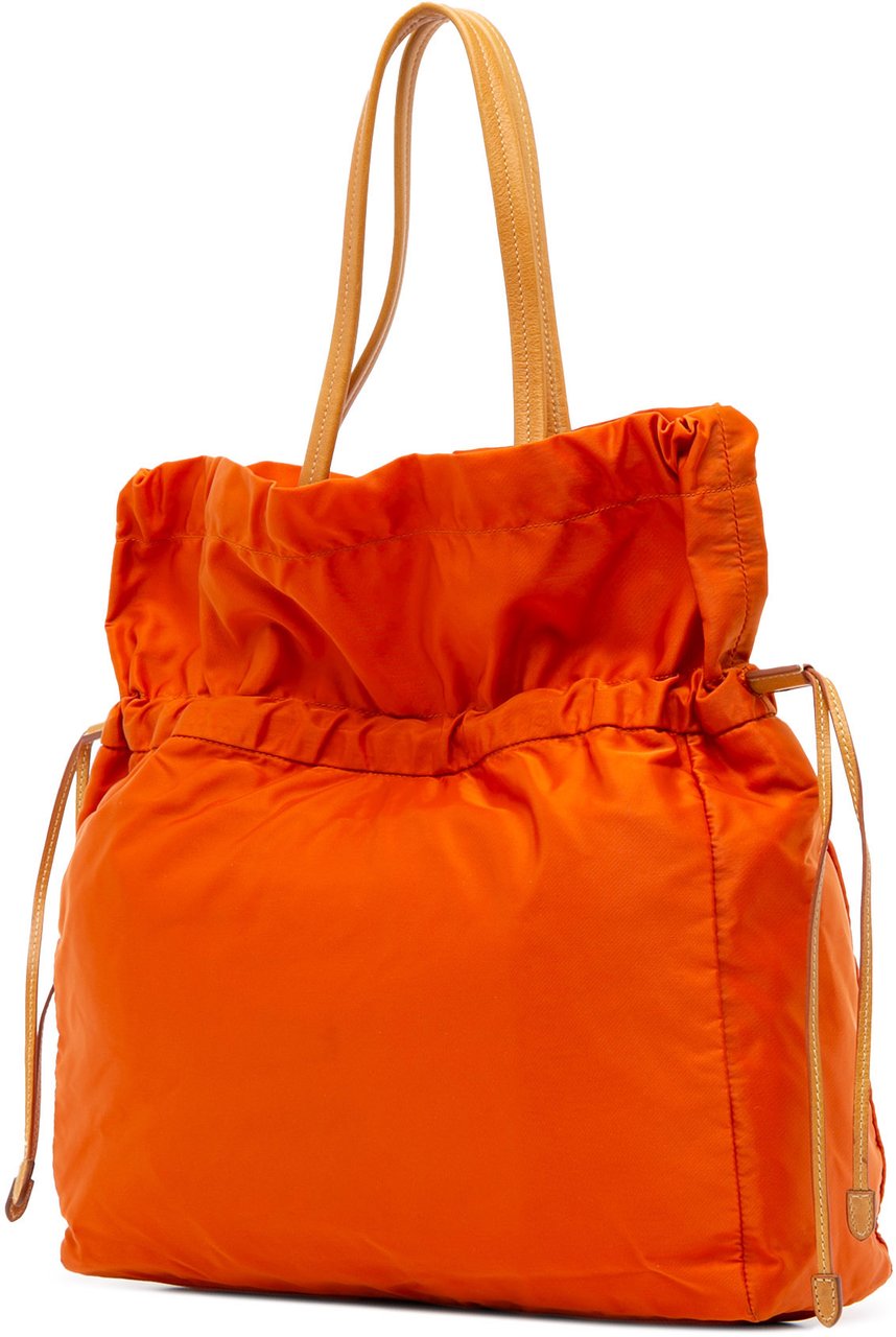 Prada Tessuto Logo Drawstring Tote Oranje