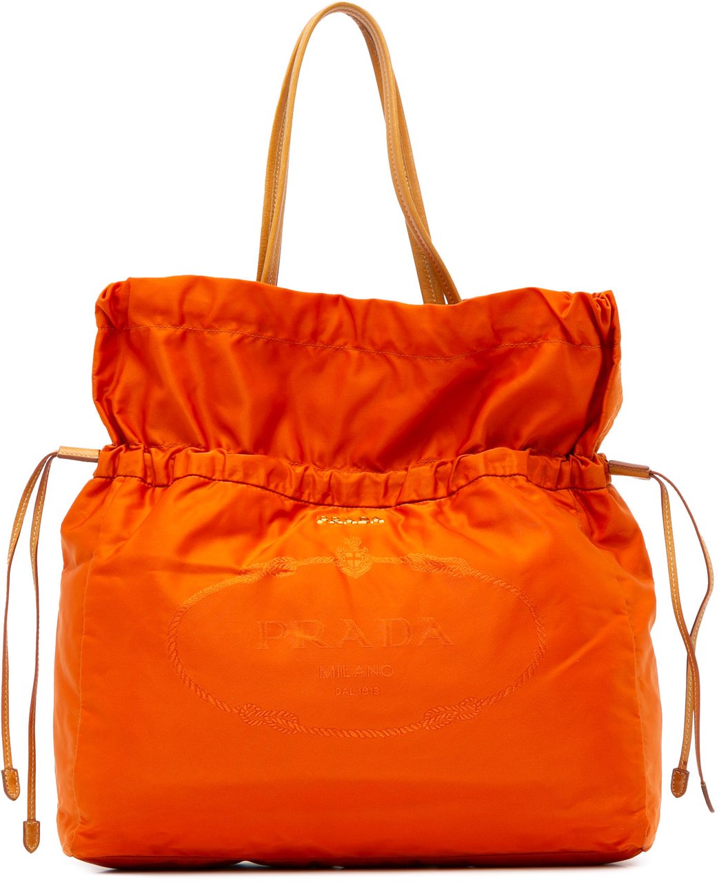 Prada Tessuto Logo Drawstring Tote Oranje