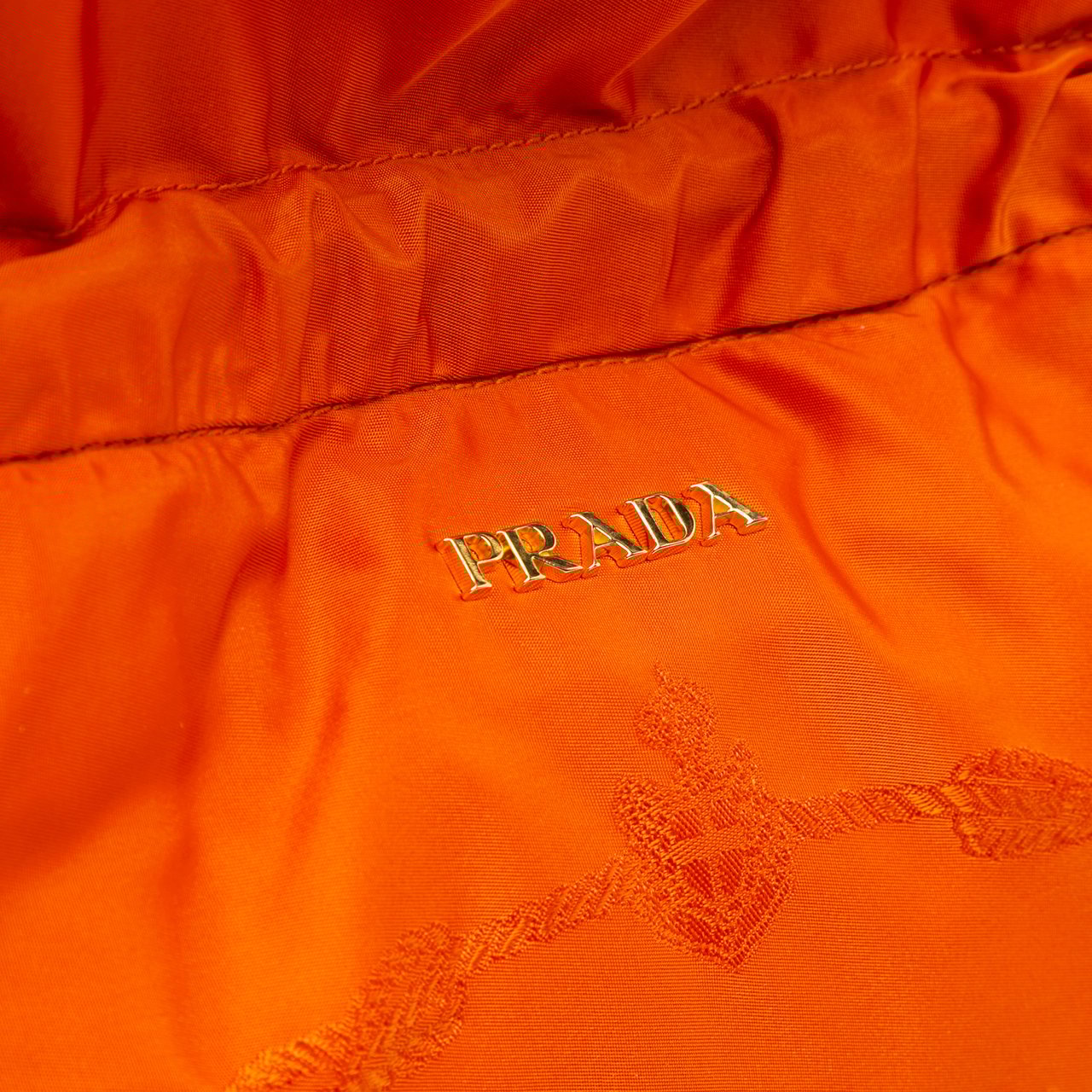 Prada Tessuto Logo Drawstring Tote Oranje
