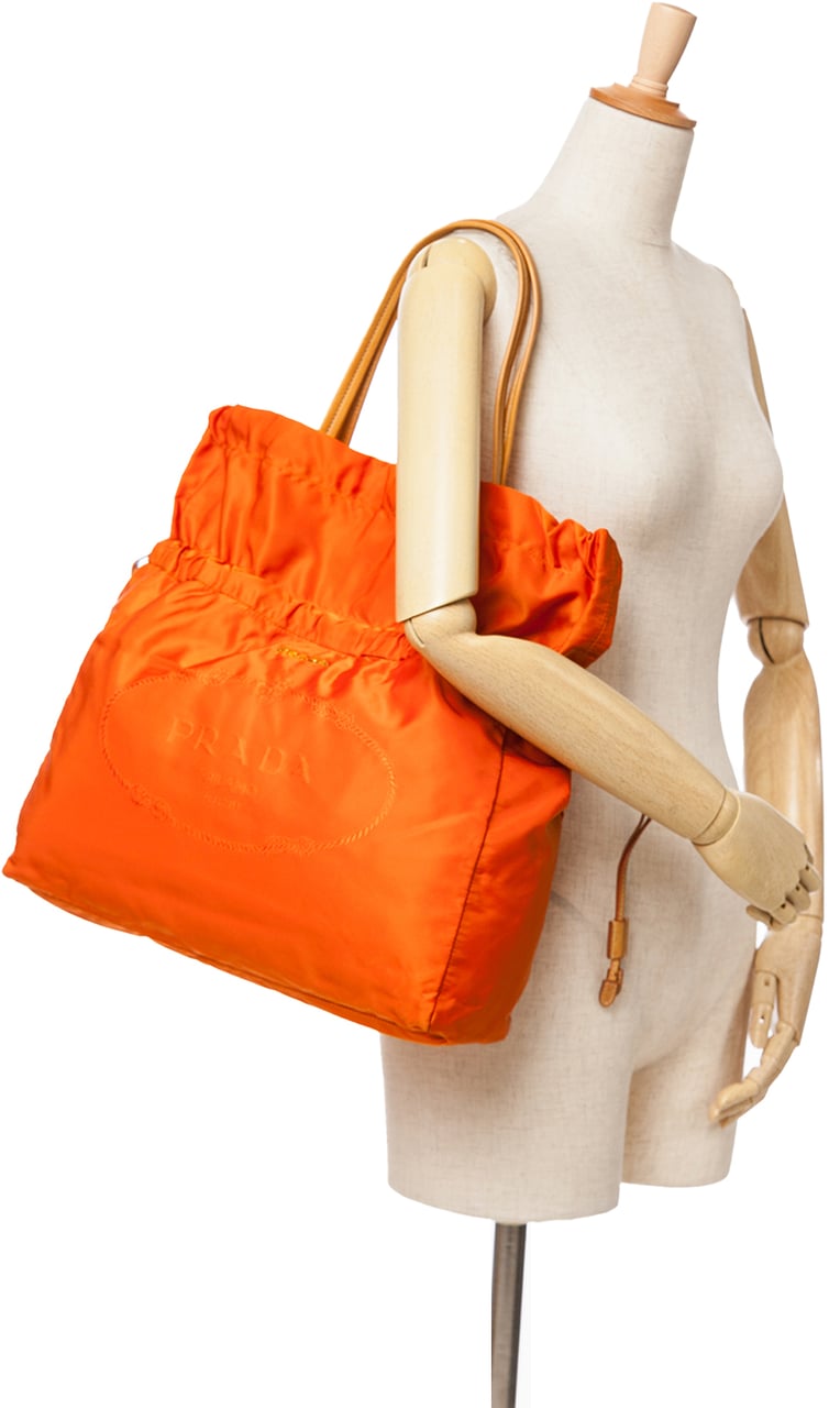 Prada Tessuto Logo Drawstring Tote Oranje