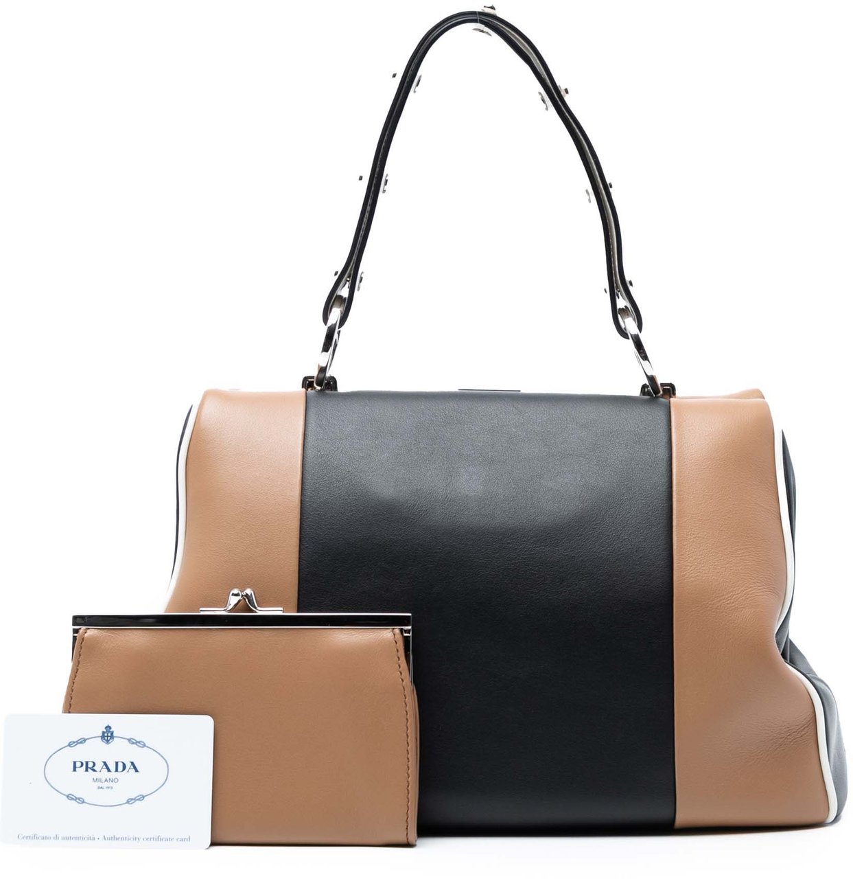 Prada Small Bicolor Leather Baiadera Frame Bag Zwart