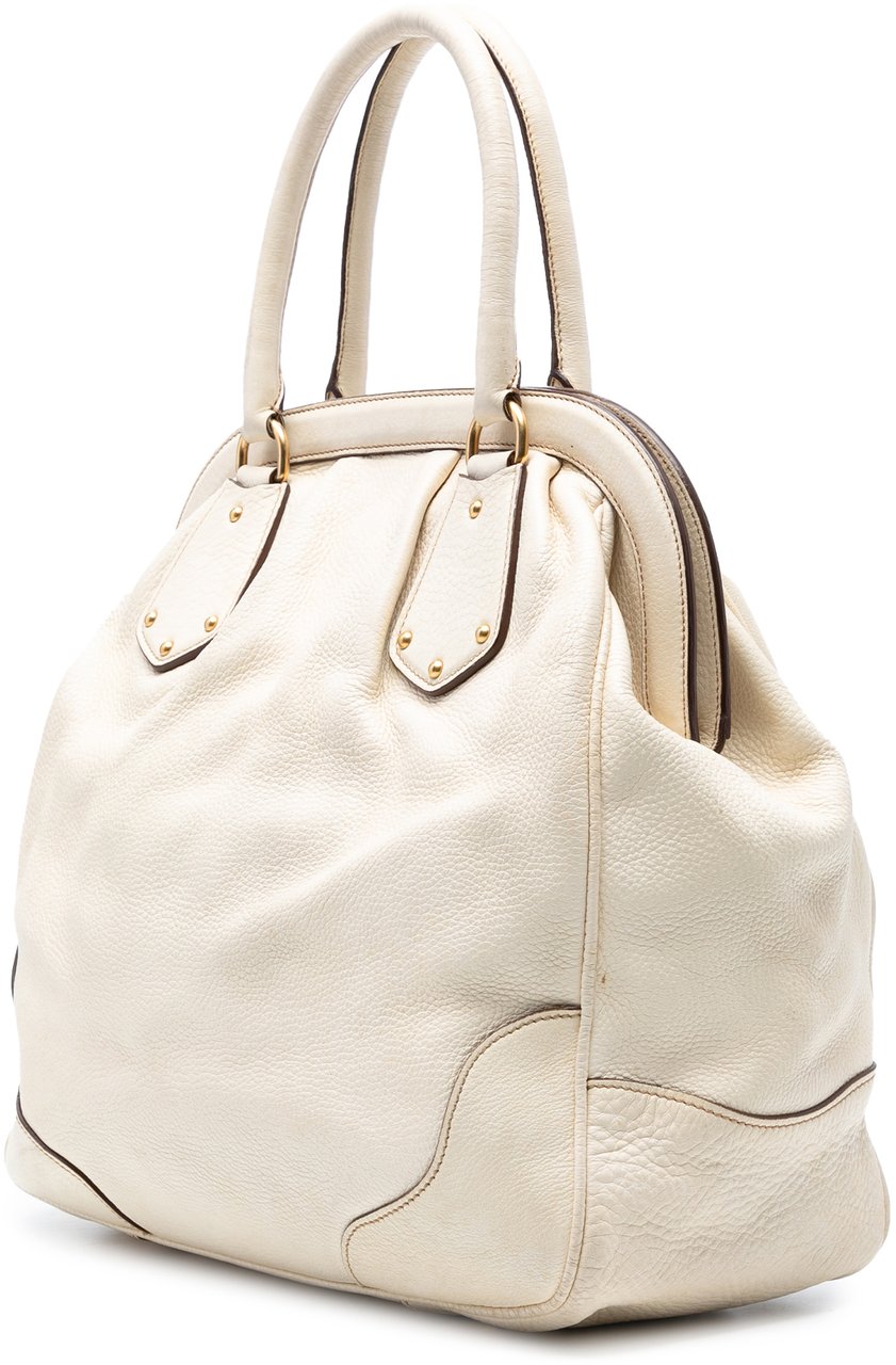Prada Vitello Daino Frame Tote Wit