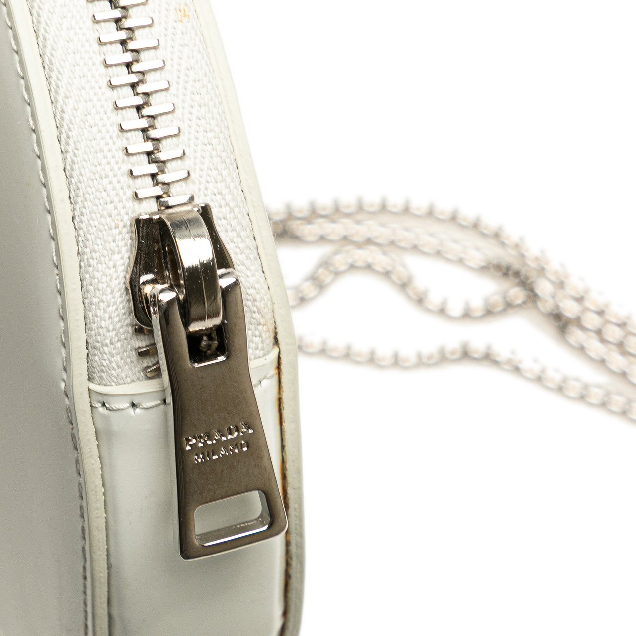 Prada Spazzolato Round Chain Coin Crossbody Wit