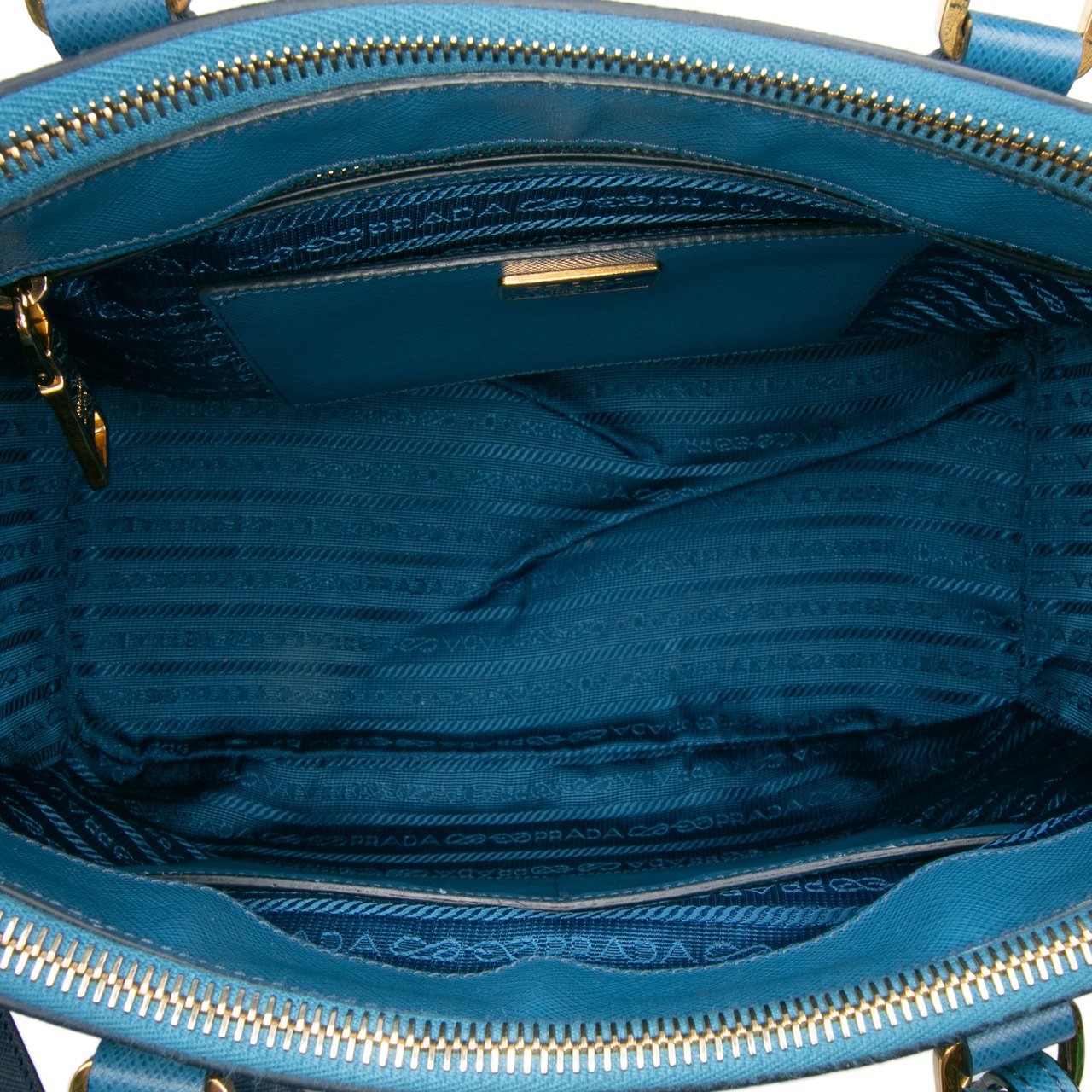 Prada Medium Bicolor Saffiano Lux Galleria Double Zip Satchel Blauw