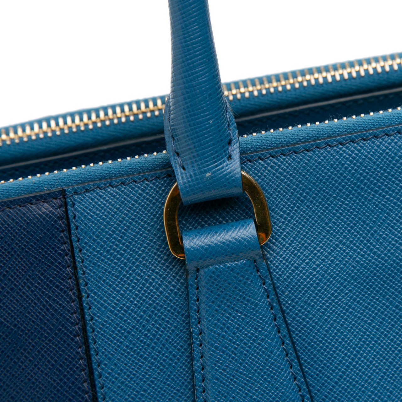 Prada Medium Bicolor Saffiano Lux Galleria Double Zip Satchel Blauw