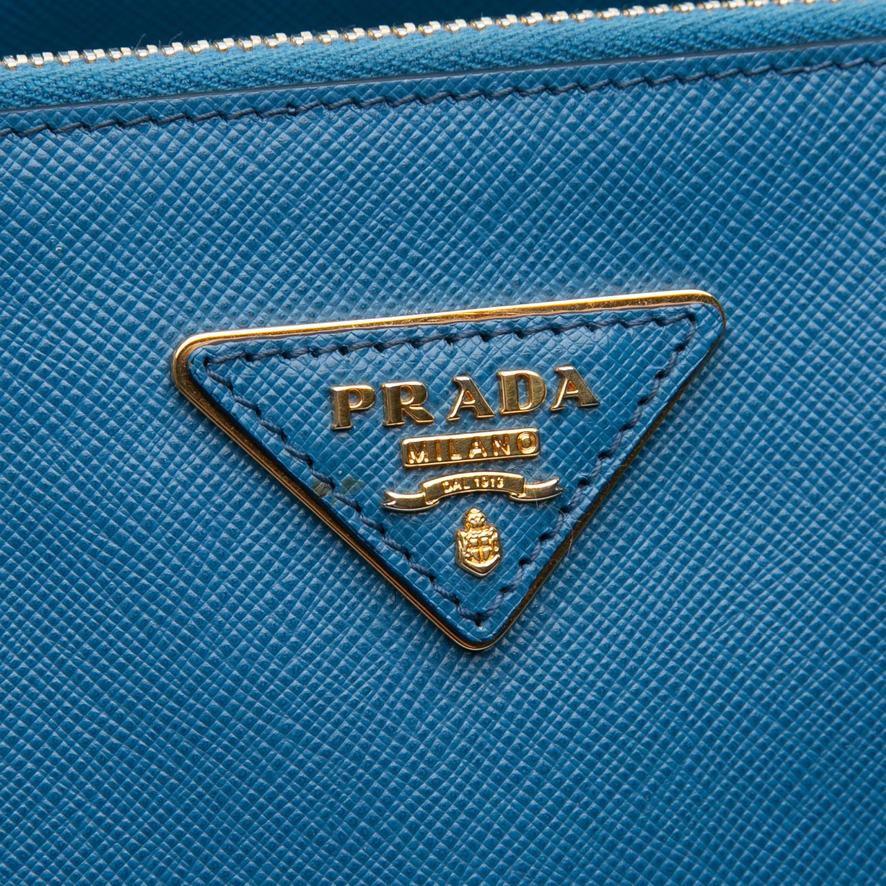Prada Medium Bicolor Saffiano Lux Galleria Double Zip Satchel Blauw