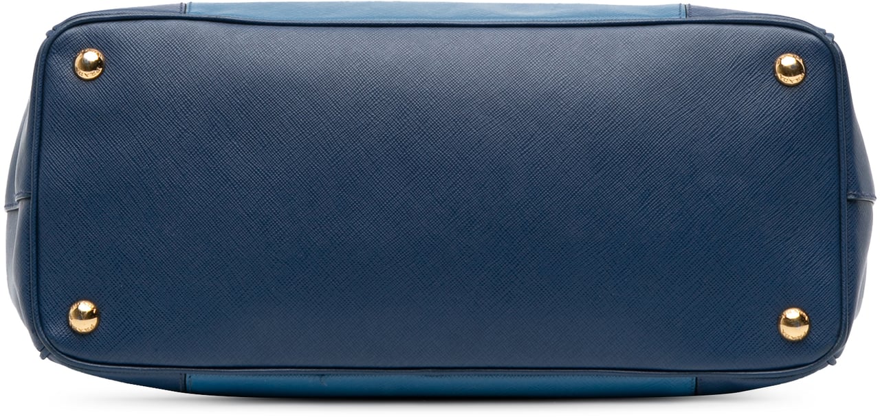 Prada Medium Bicolor Saffiano Lux Galleria Double Zip Satchel Blauw