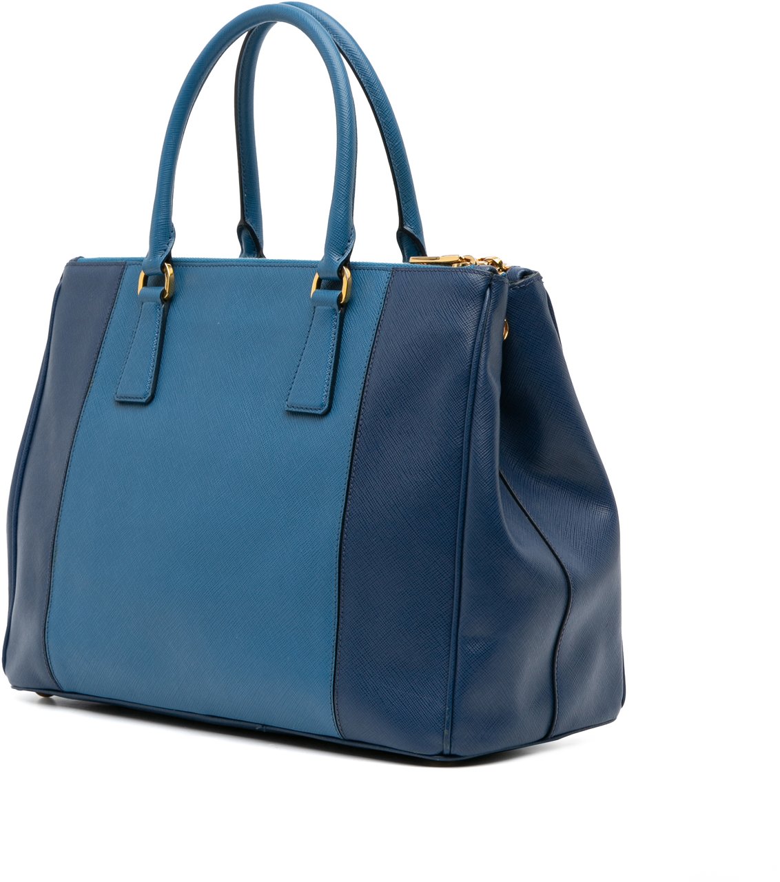 Prada Medium Bicolor Saffiano Lux Galleria Double Zip Satchel Blauw