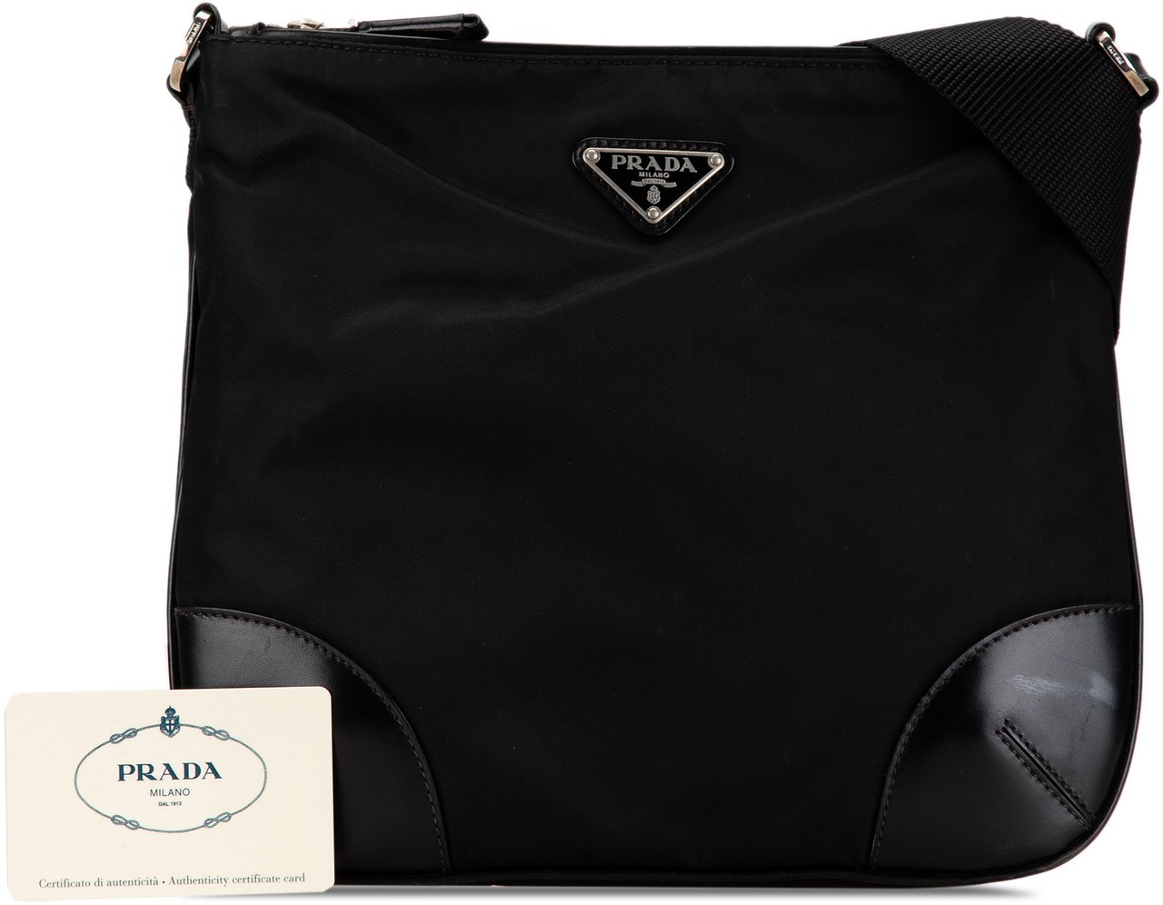 Prada Saffiano Trimmed Tessuto Crossbody Zwart
