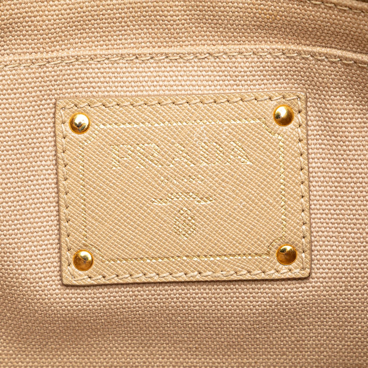 Prada Canvas Canapa Studded Vernice Clutch Bruin