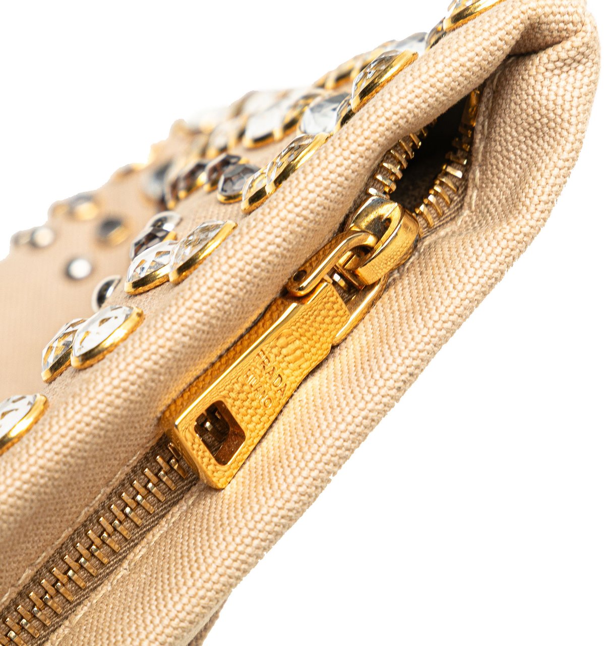 Prada Canvas Canapa Studded Vernice Clutch Bruin