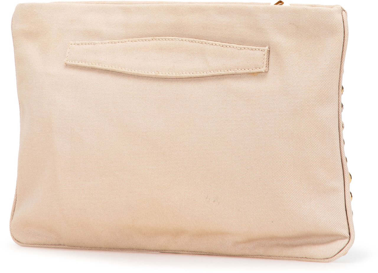 Prada Canvas Canapa Studded Vernice Clutch Bruin