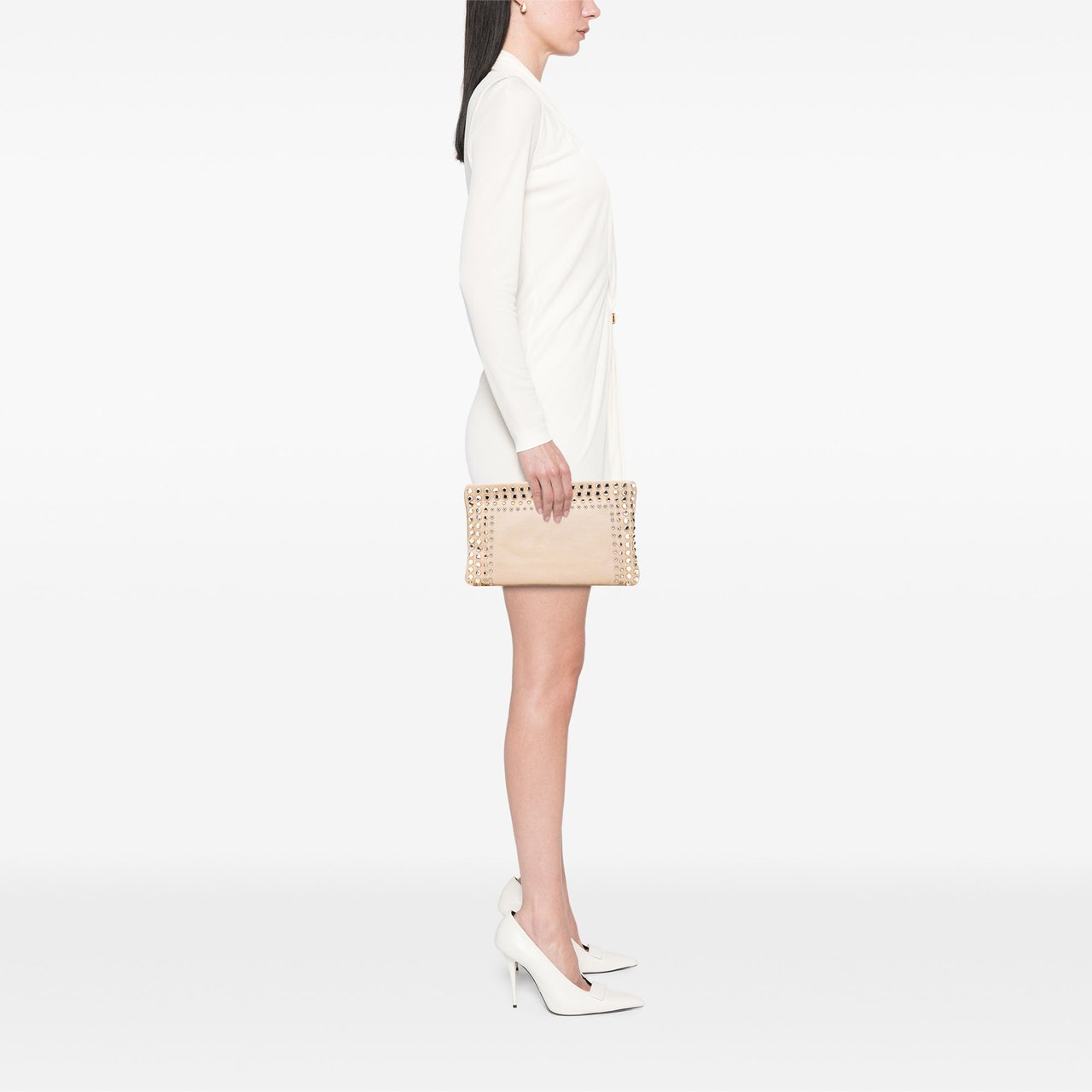 Prada Canvas Canapa Studded Vernice Clutch Bruin