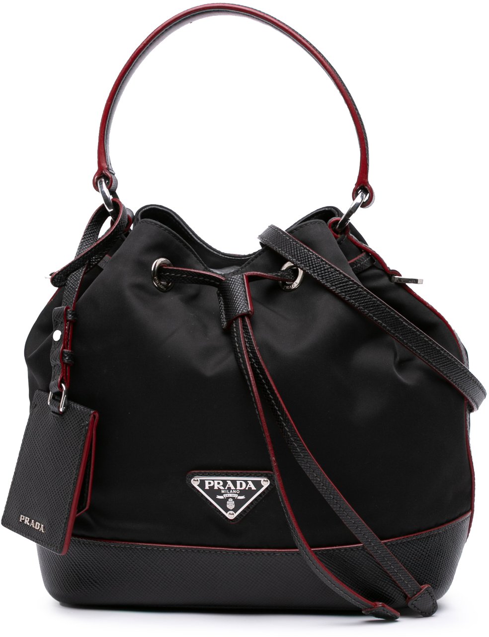 Prada Saffiano Trimmed Tessuto Bucket Bag Zwart