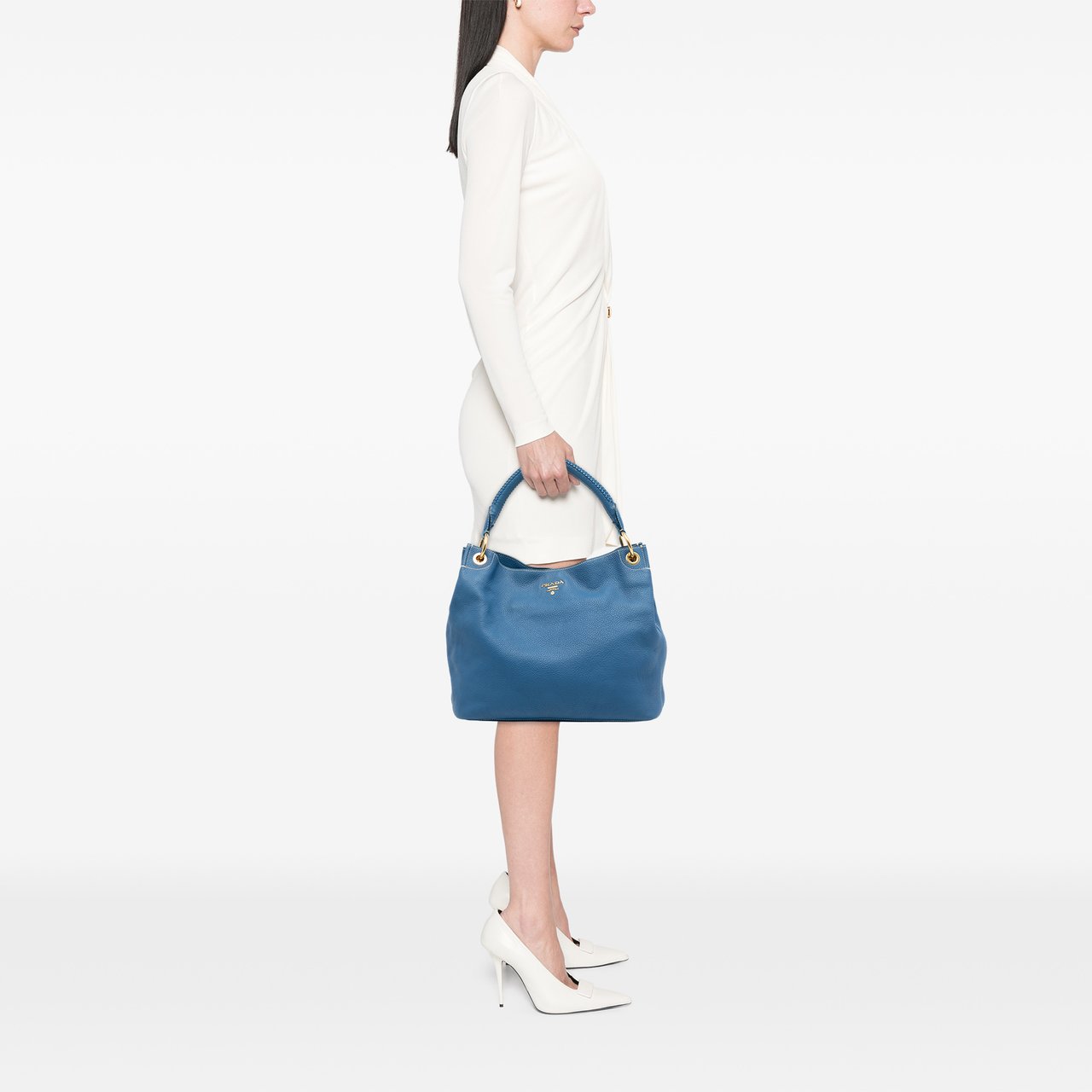 Prada Vitello Daino Hobo Blauw