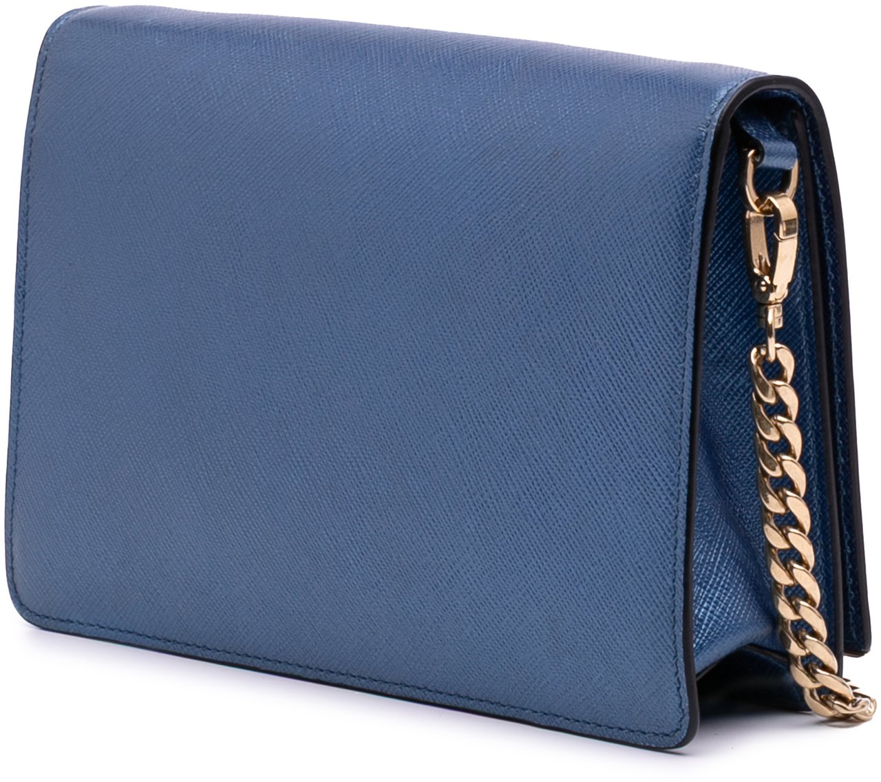 Prada Saffiano Lux Metal Bar Chain Crossbody Blauw